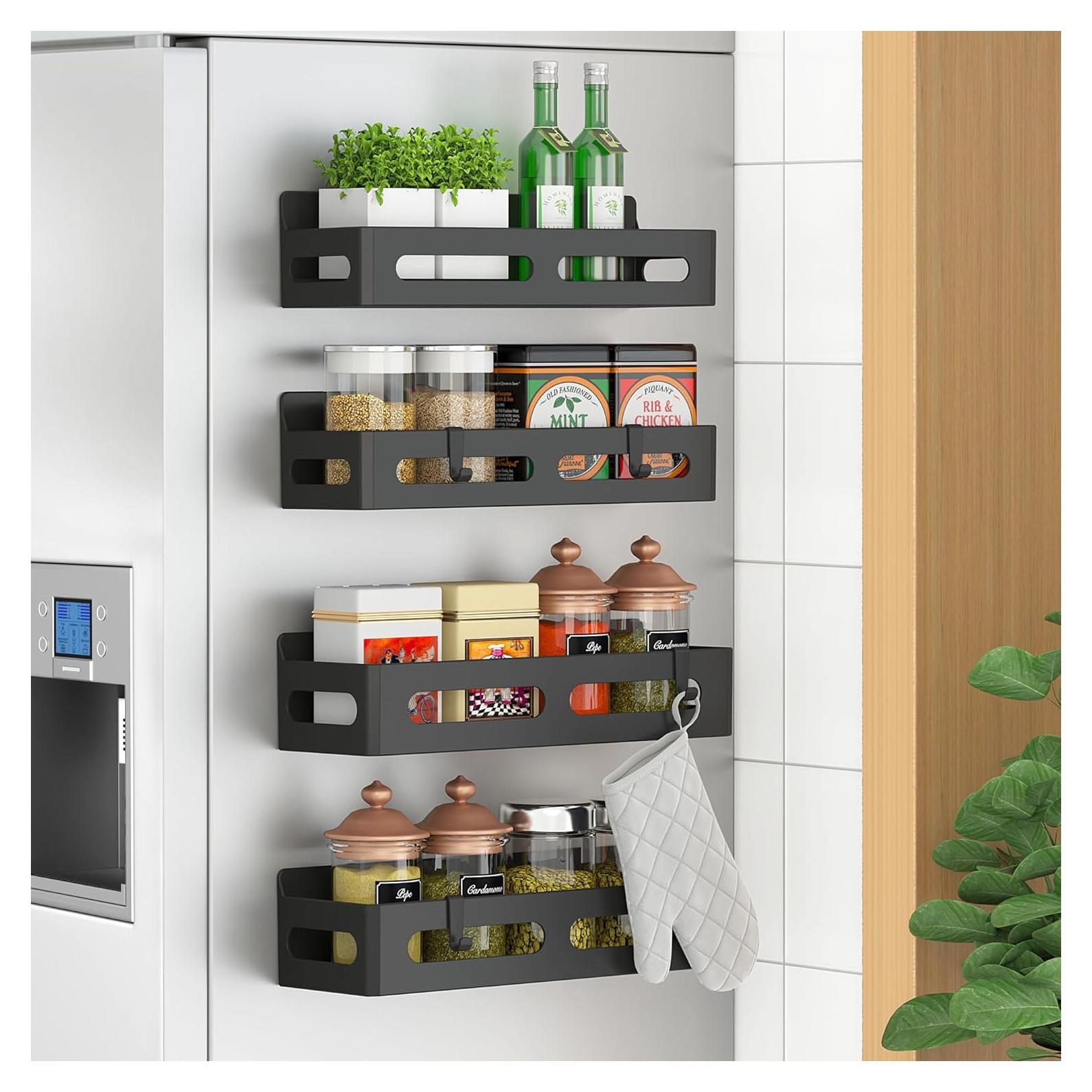 Estantes magnéticos para especias Sevenblue, 4 piezas, negro