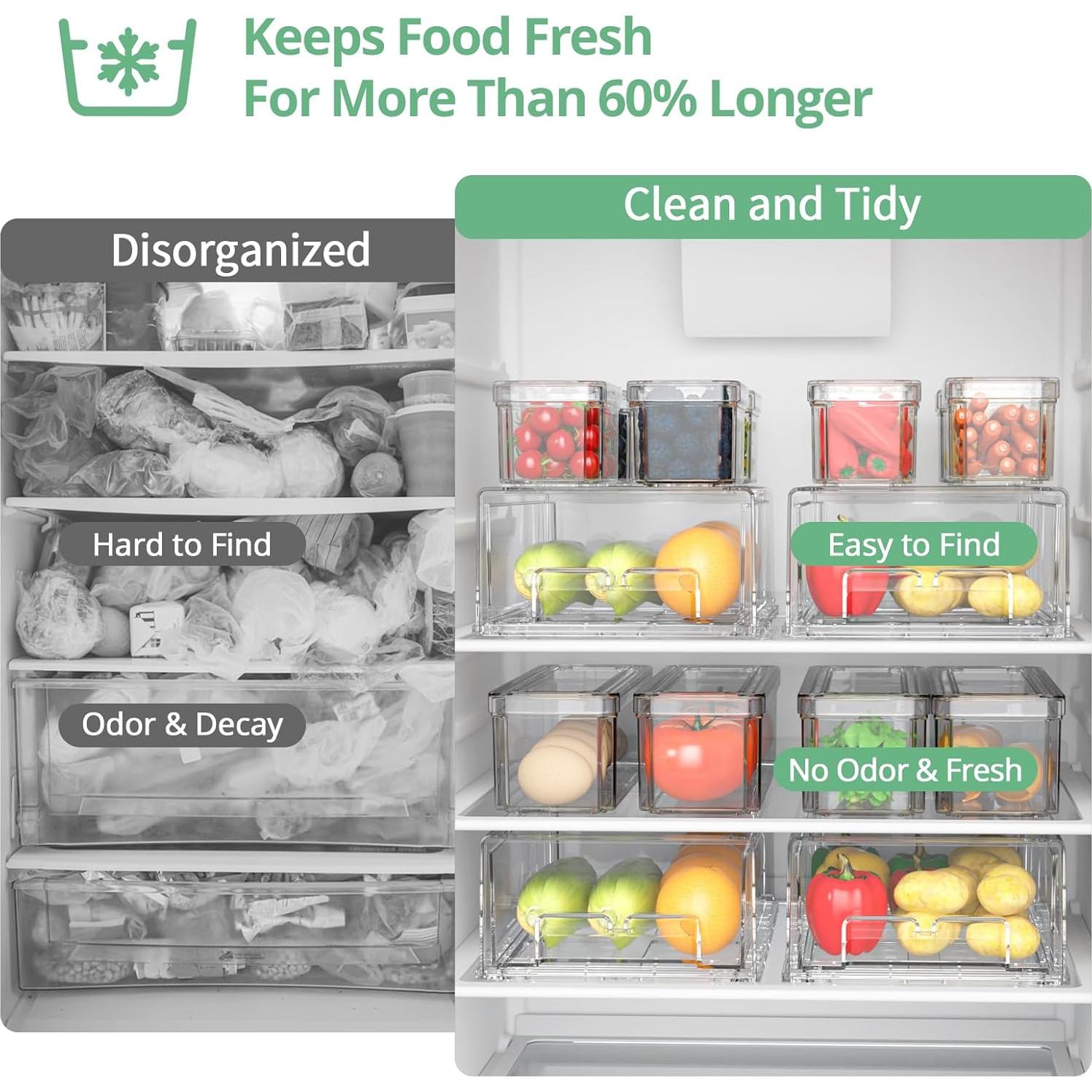 14 Organizadores de Refrigerador DAMYNUO - Contenedores Apilables