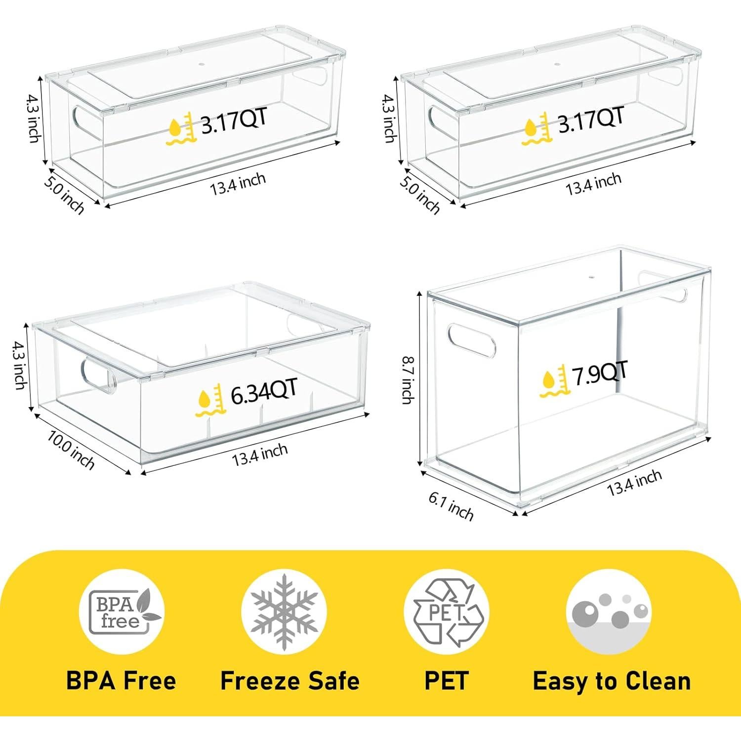 4 Contenedores Organizadores Refrigerador Greenby Transparente