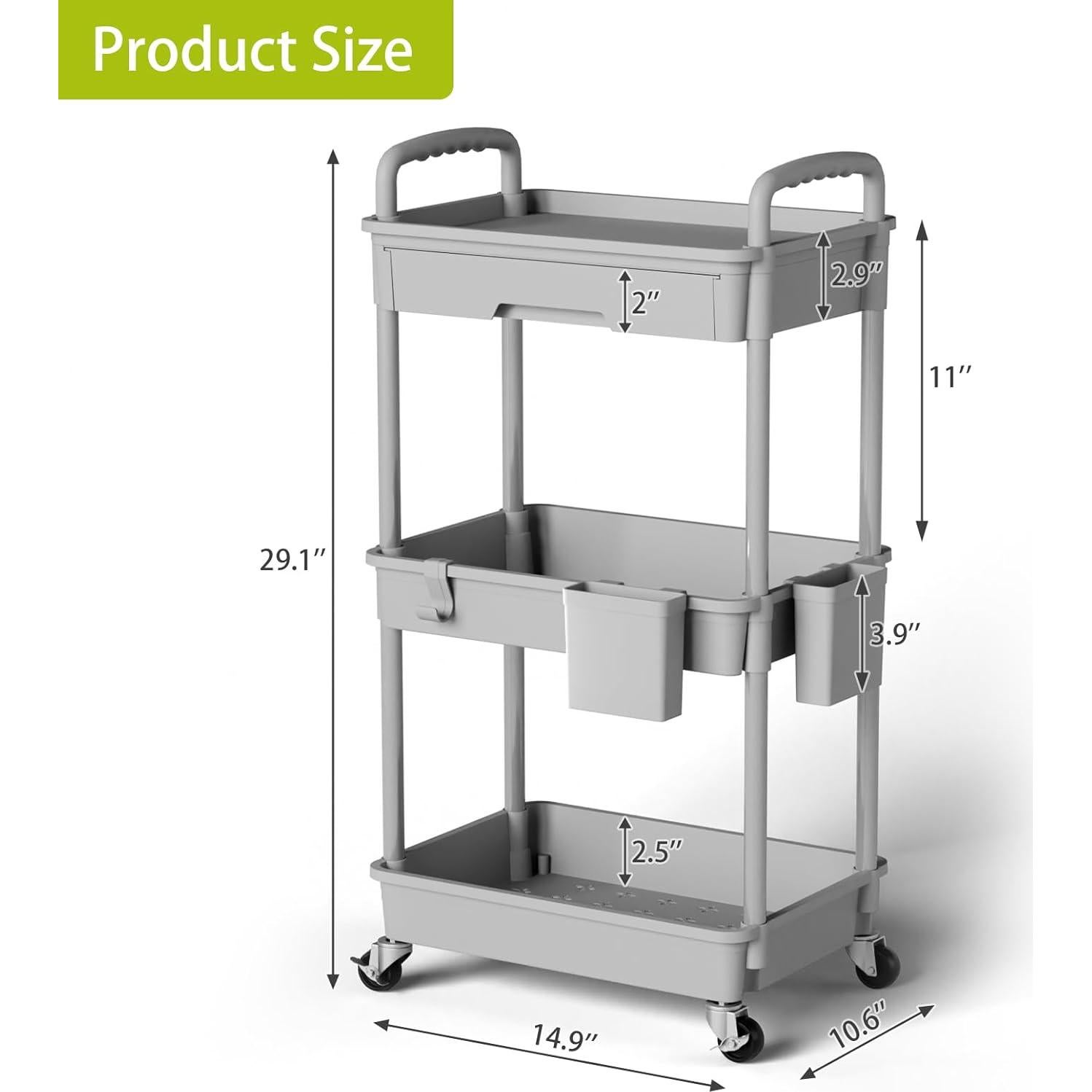 Carro Rodante de Almacenamiento Sorgion 3 Niveles Gris