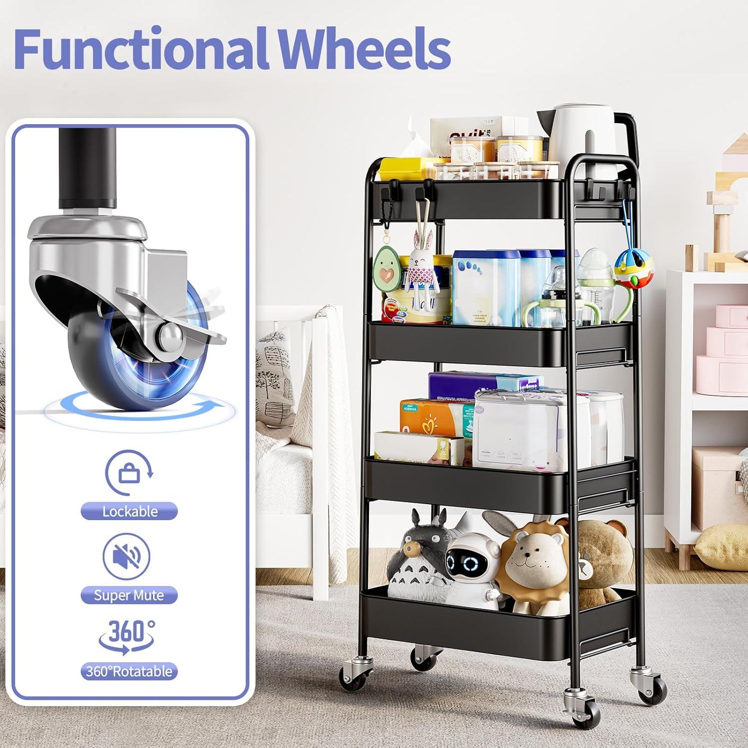 Carro Rodante de Metal TOOLF 4 Niveles Negro 59,87 kg