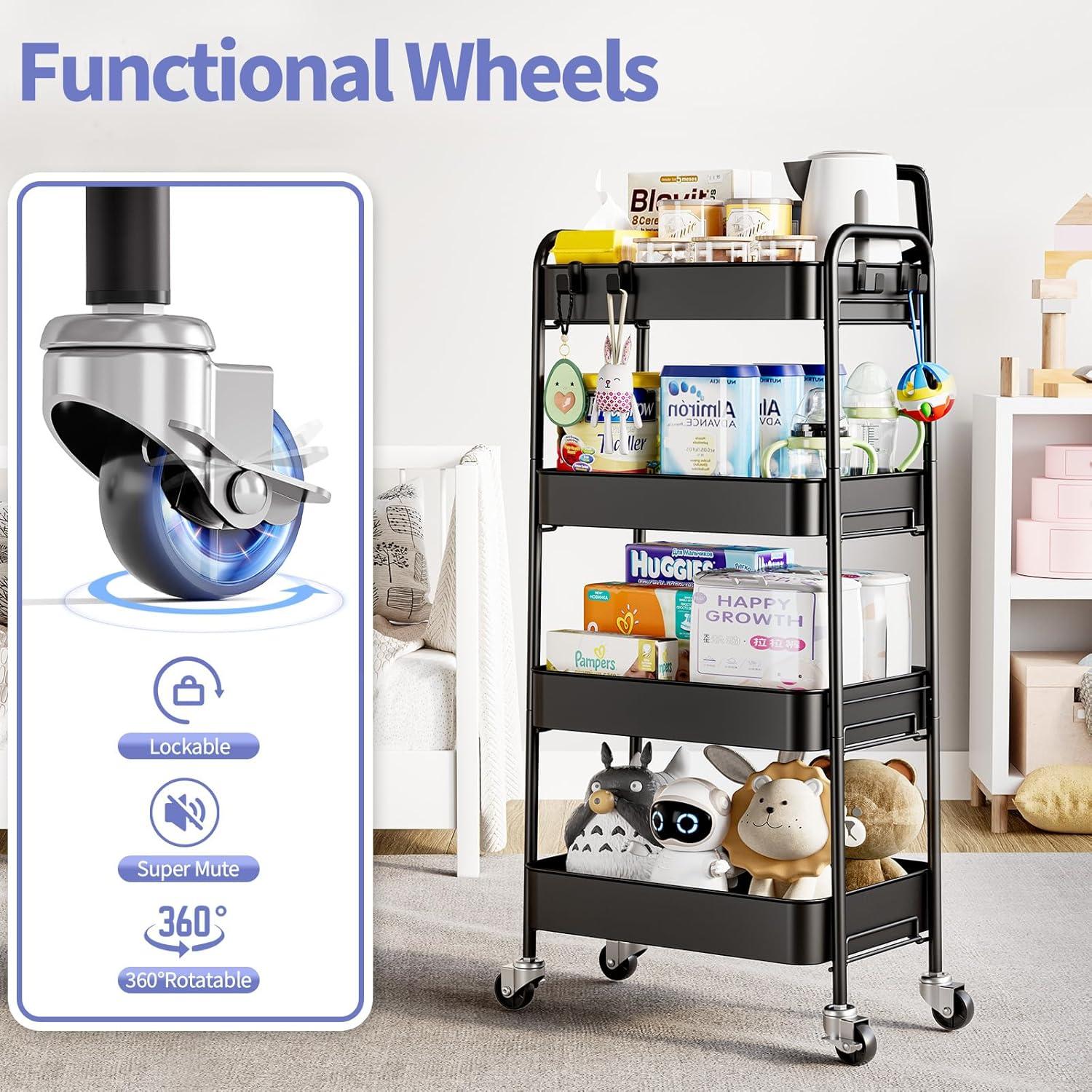 Carro Rodante de Metal TOOLF 4 Niveles Negro 59,87 kg