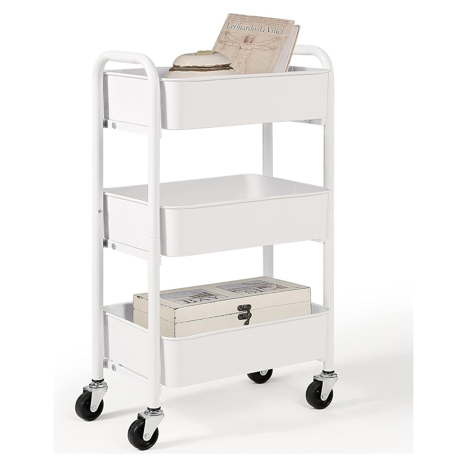 Carro de Almacenamiento Metálico SunnyPoint 3 Niveles Blanco