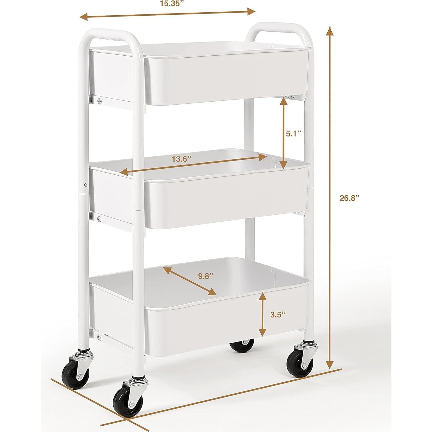 Carro de Almacenamiento Metálico SunnyPoint 3 Niveles Blanco