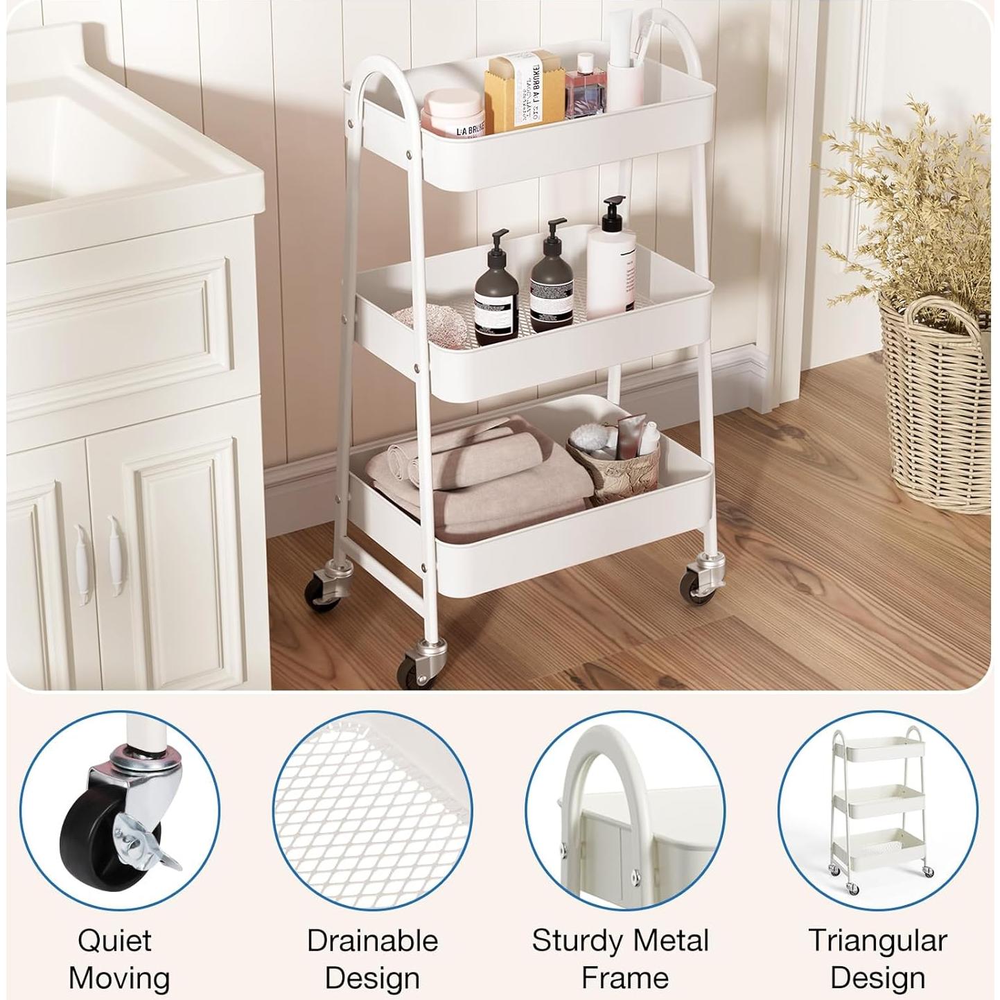 Carro Rodante de 3 Niveles OLIXIS Metal Blanco