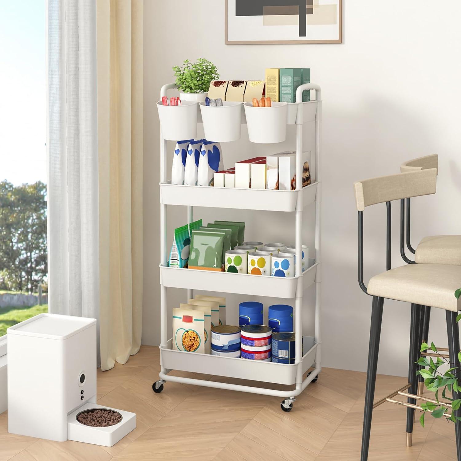 Carro de Almacenamiento Rodante JIUYOTREE 4 Niveles Blanco