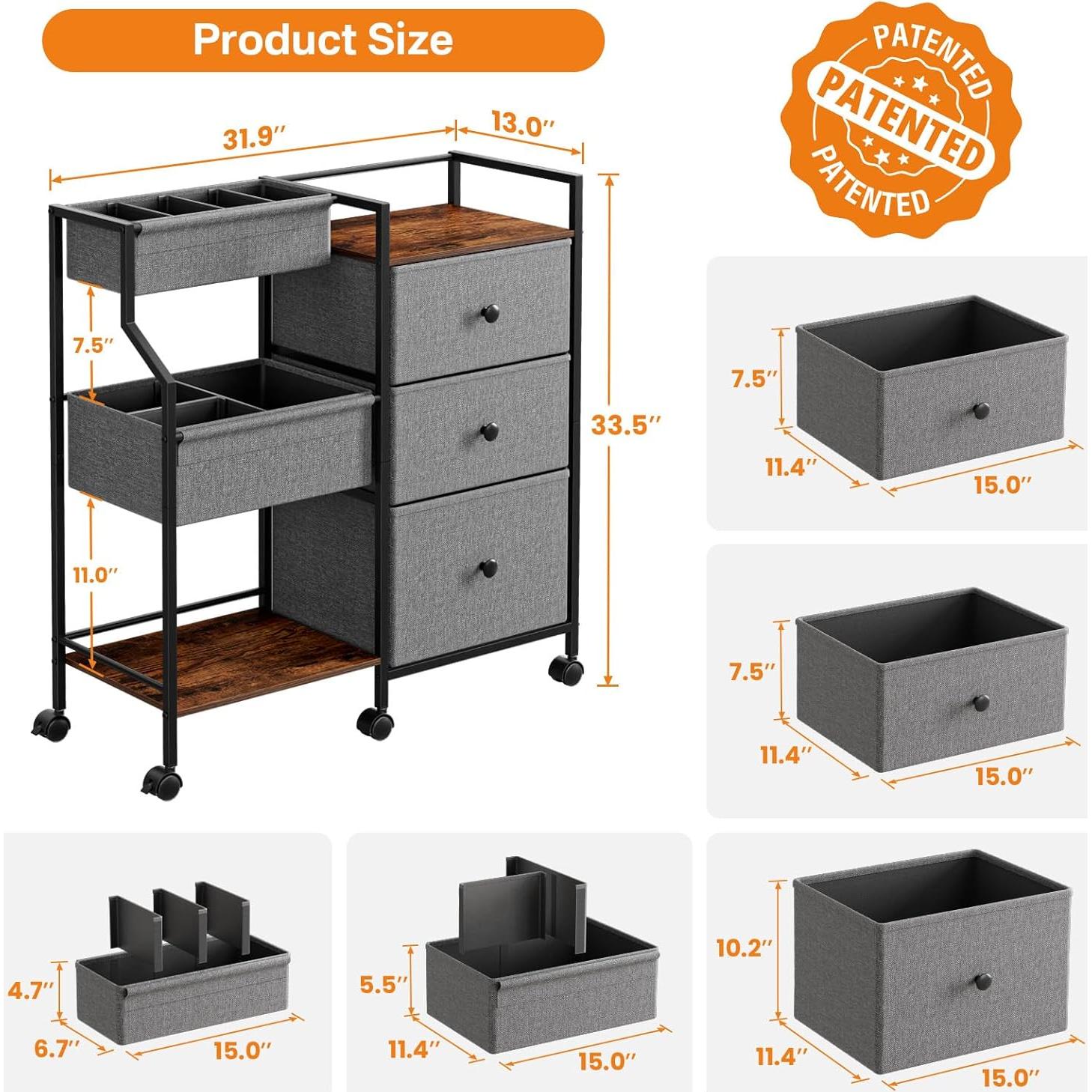 Carrito Organizador de Pañales Modanais 3 Niveles Gris