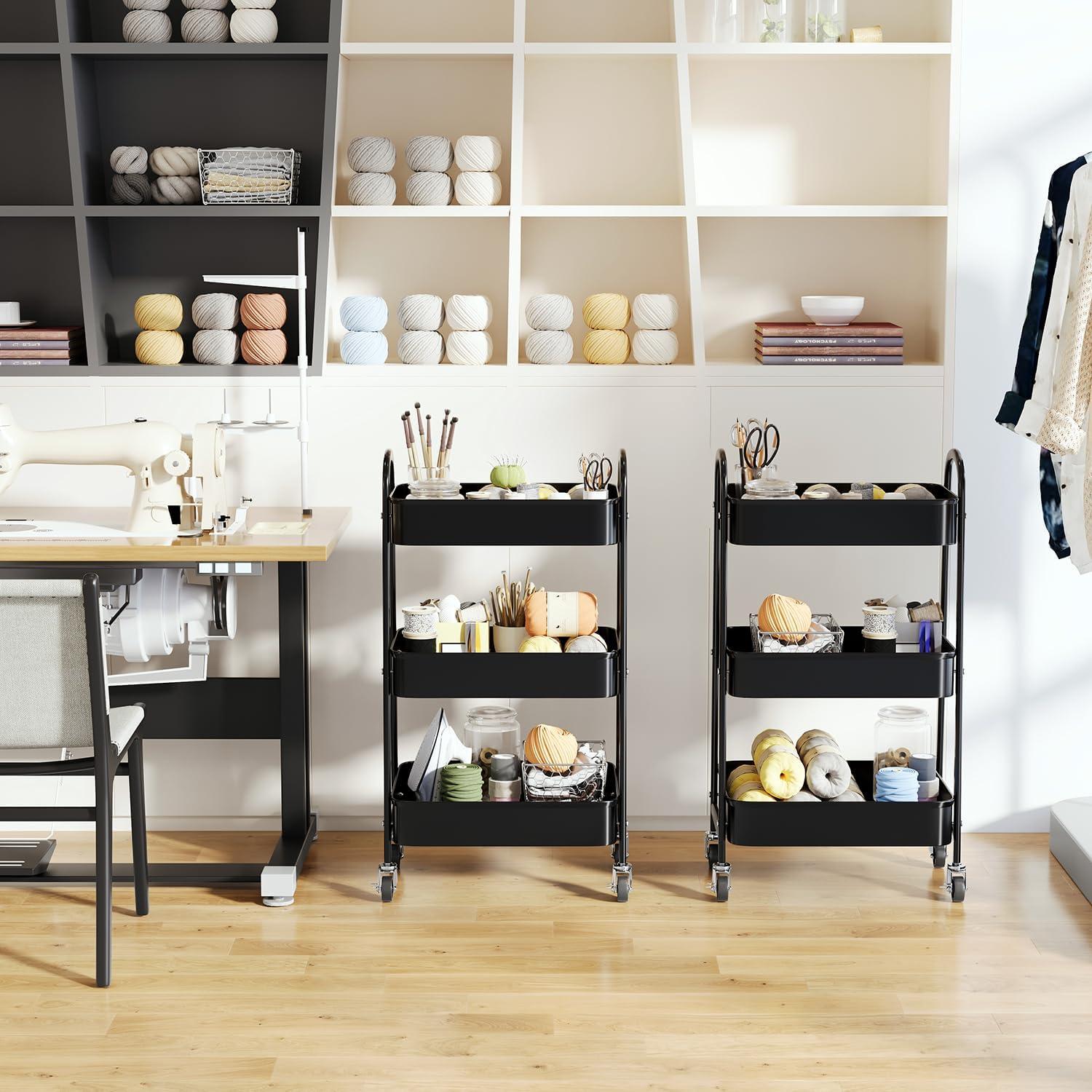 Carro Organizador de Metal 3 Niveles Osivaex Negro