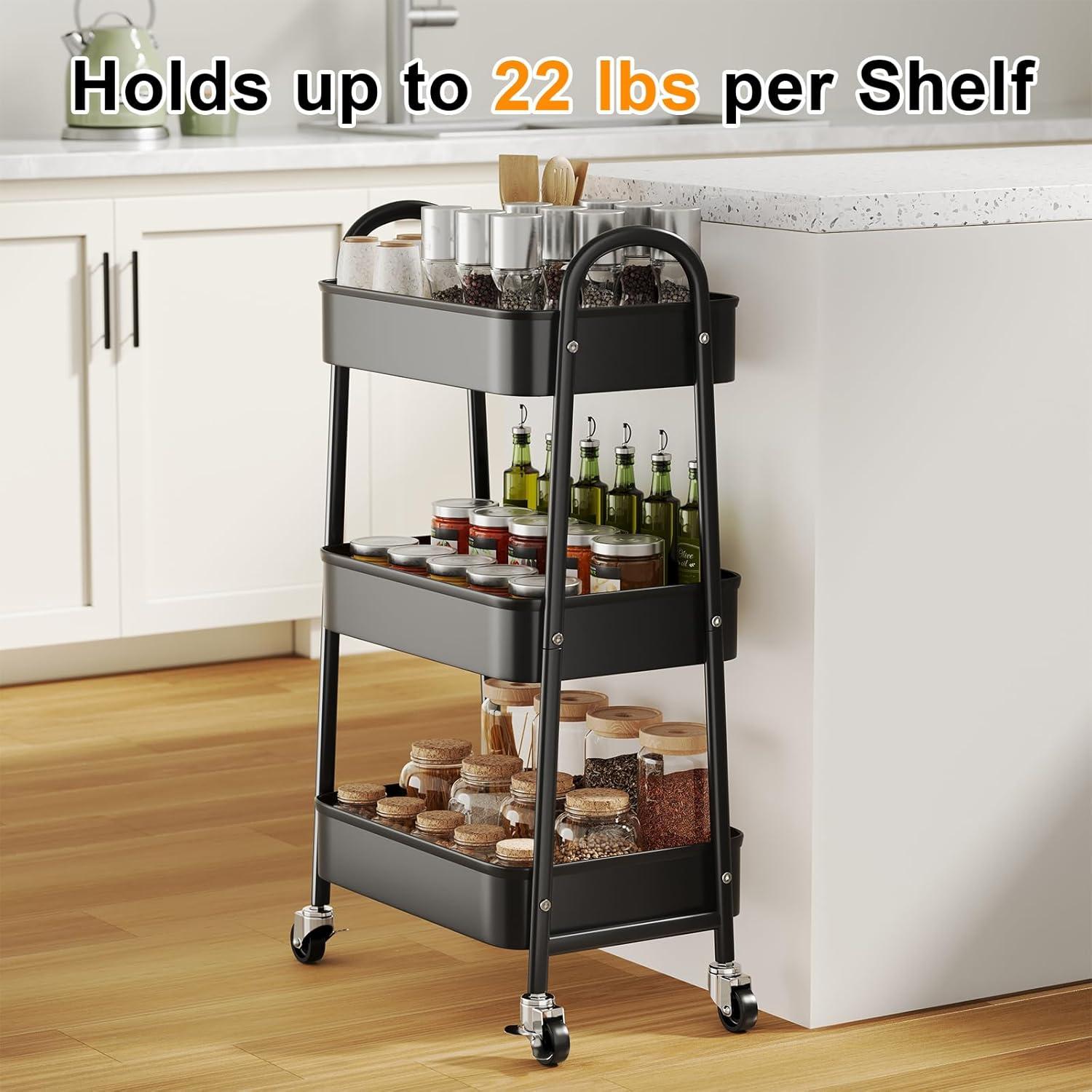 Carro Organizador de Metal 3 Niveles Osivaex Negro