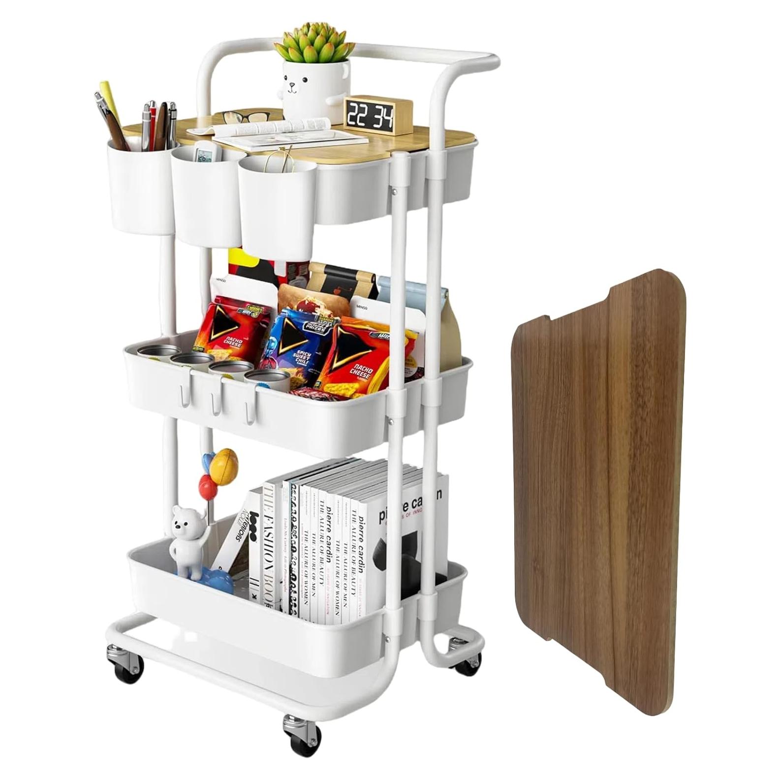 Carro Rodante de 3 Niveles NRSUEN Blanco con Ruedas