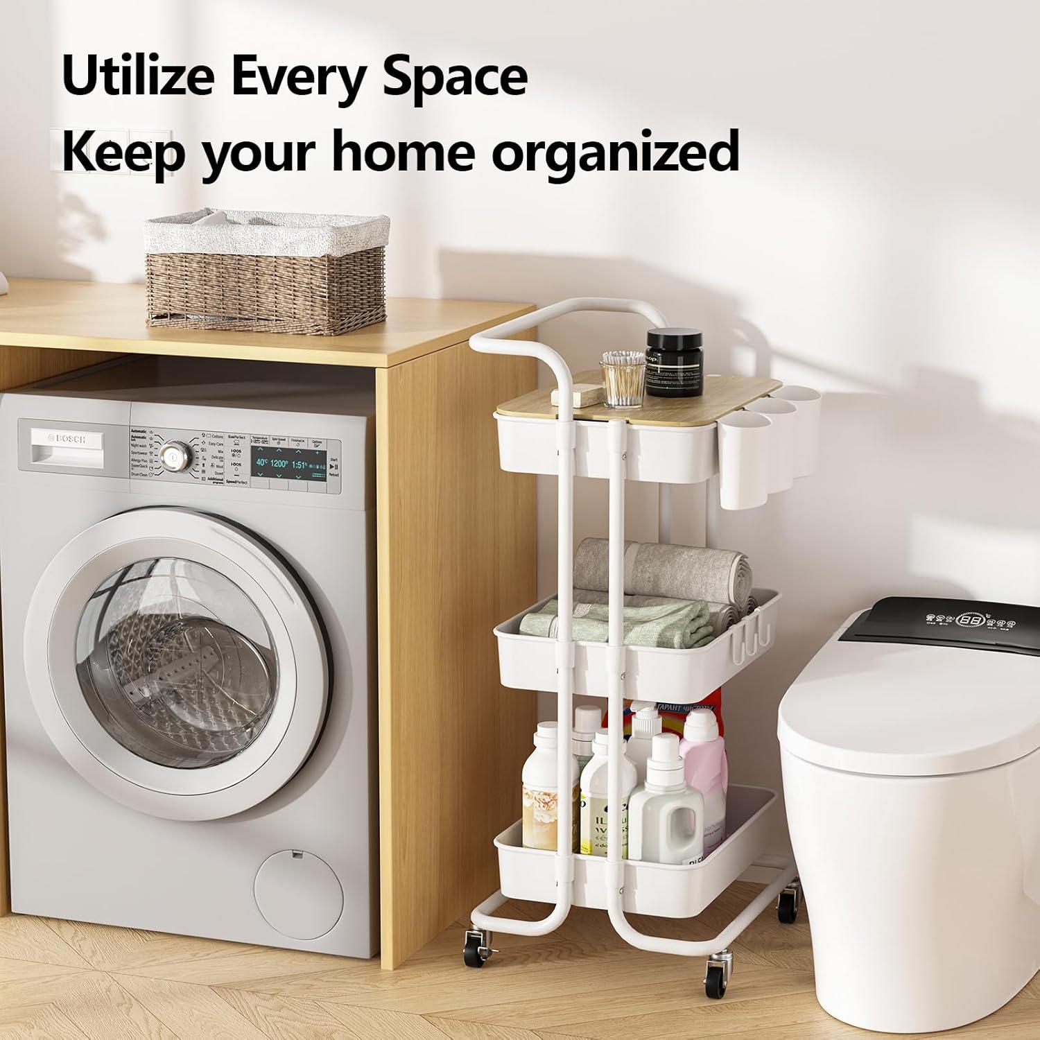 Carro Rodante de 3 Niveles NRSUEN Blanco con Ruedas