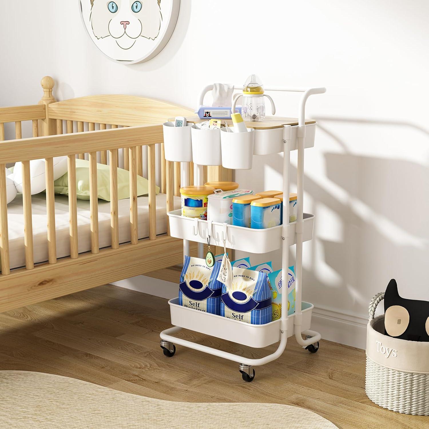 Carro Rodante de 3 Niveles NRSUEN Blanco con Ruedas