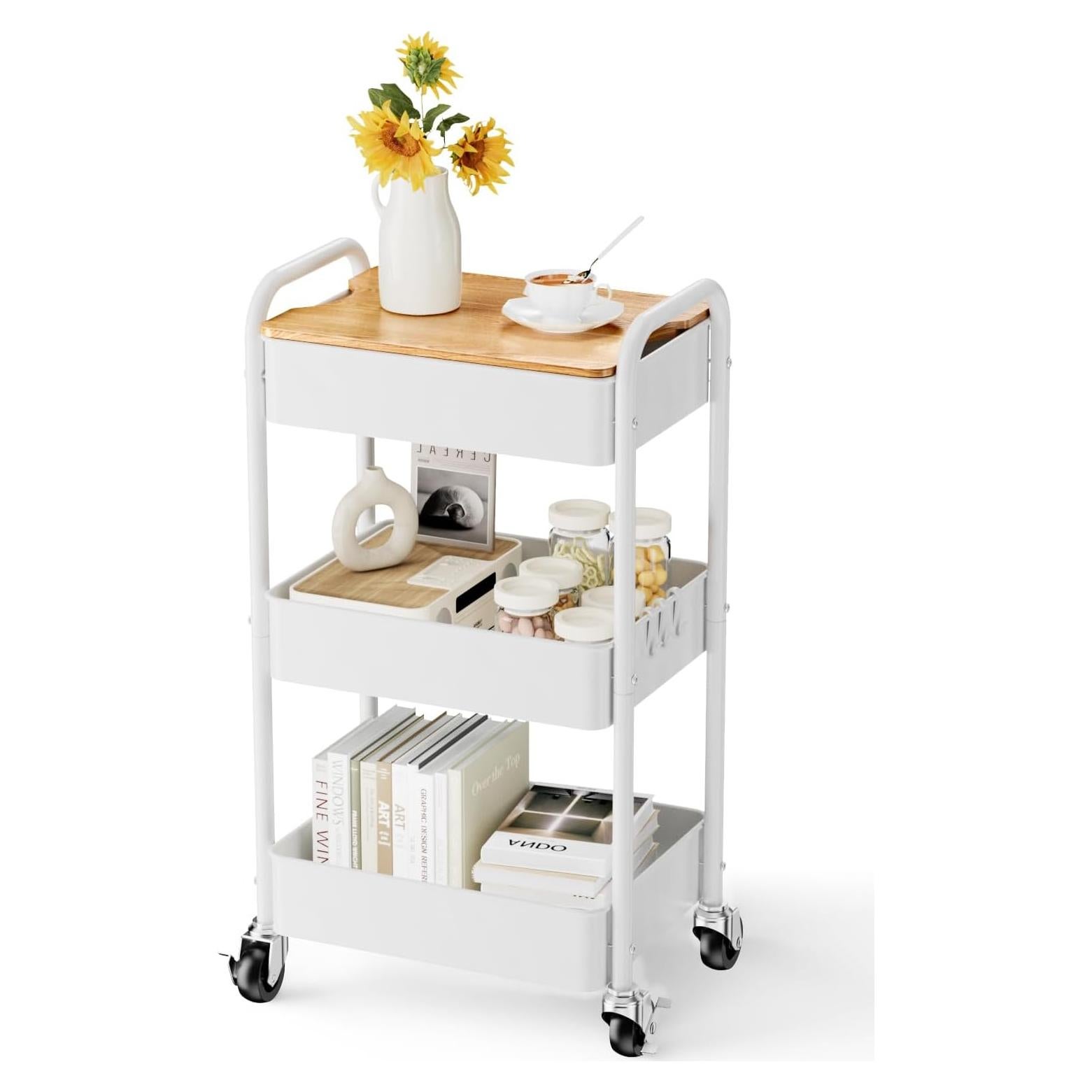 Carro Rodante de 3 Niveles Johgee Blanco con Mesa Superior