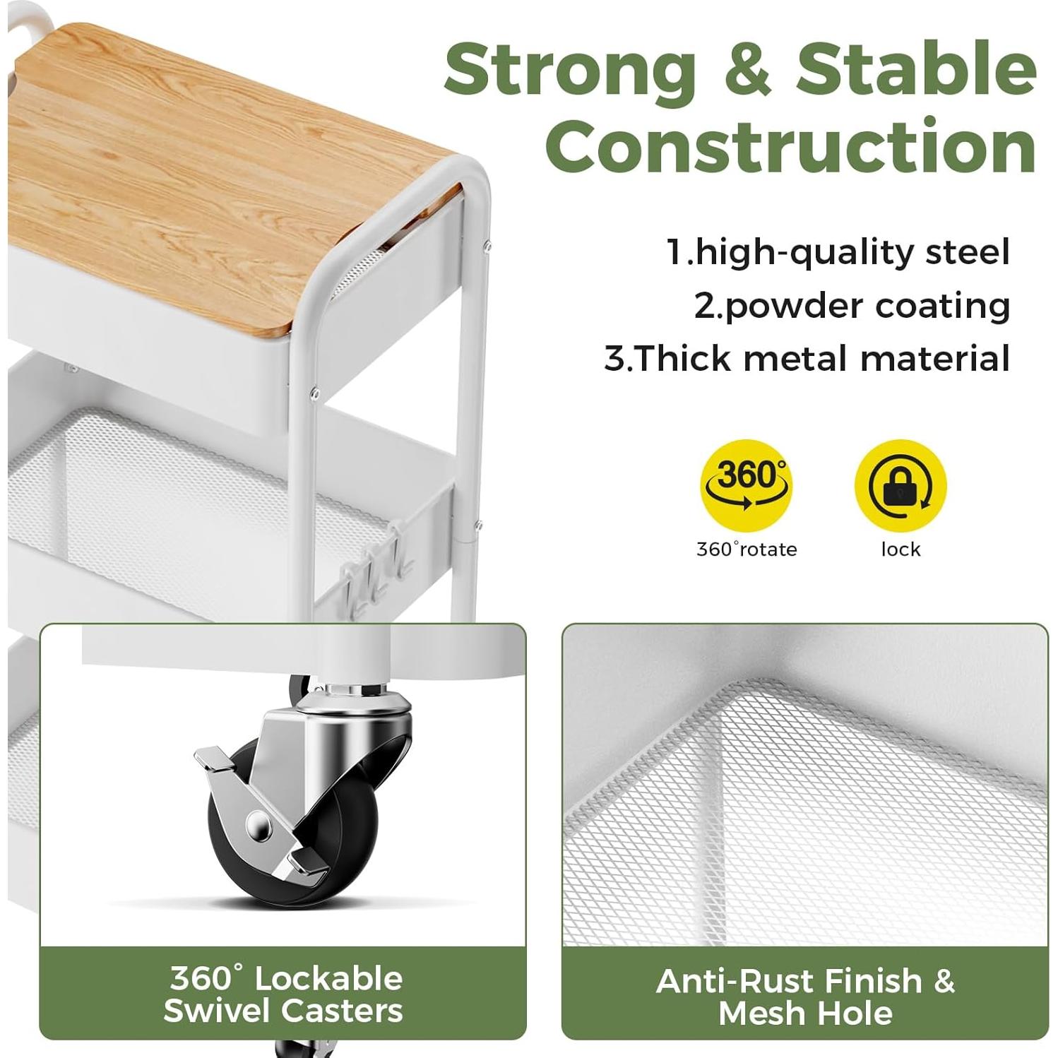 Carro Rodante de 3 Niveles Johgee Blanco con Mesa Superior