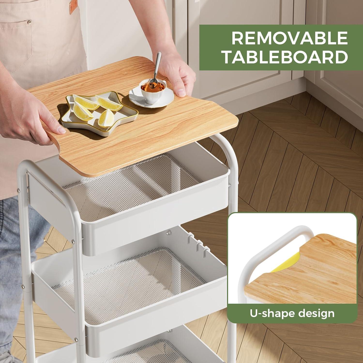 Carro Rodante de 3 Niveles Johgee Blanco con Mesa Superior