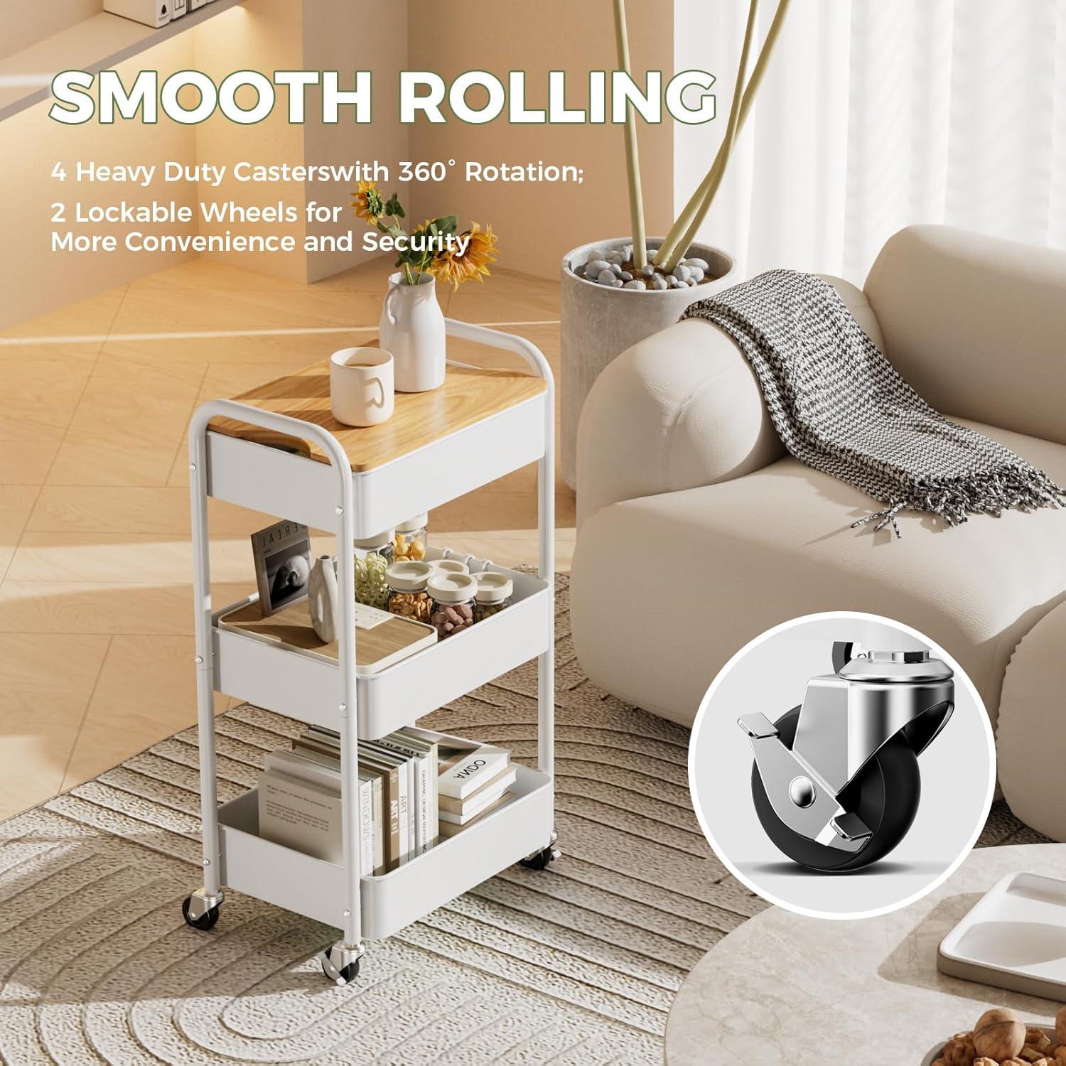 Carro Rodante de 3 Niveles Johgee Blanco con Mesa Superior