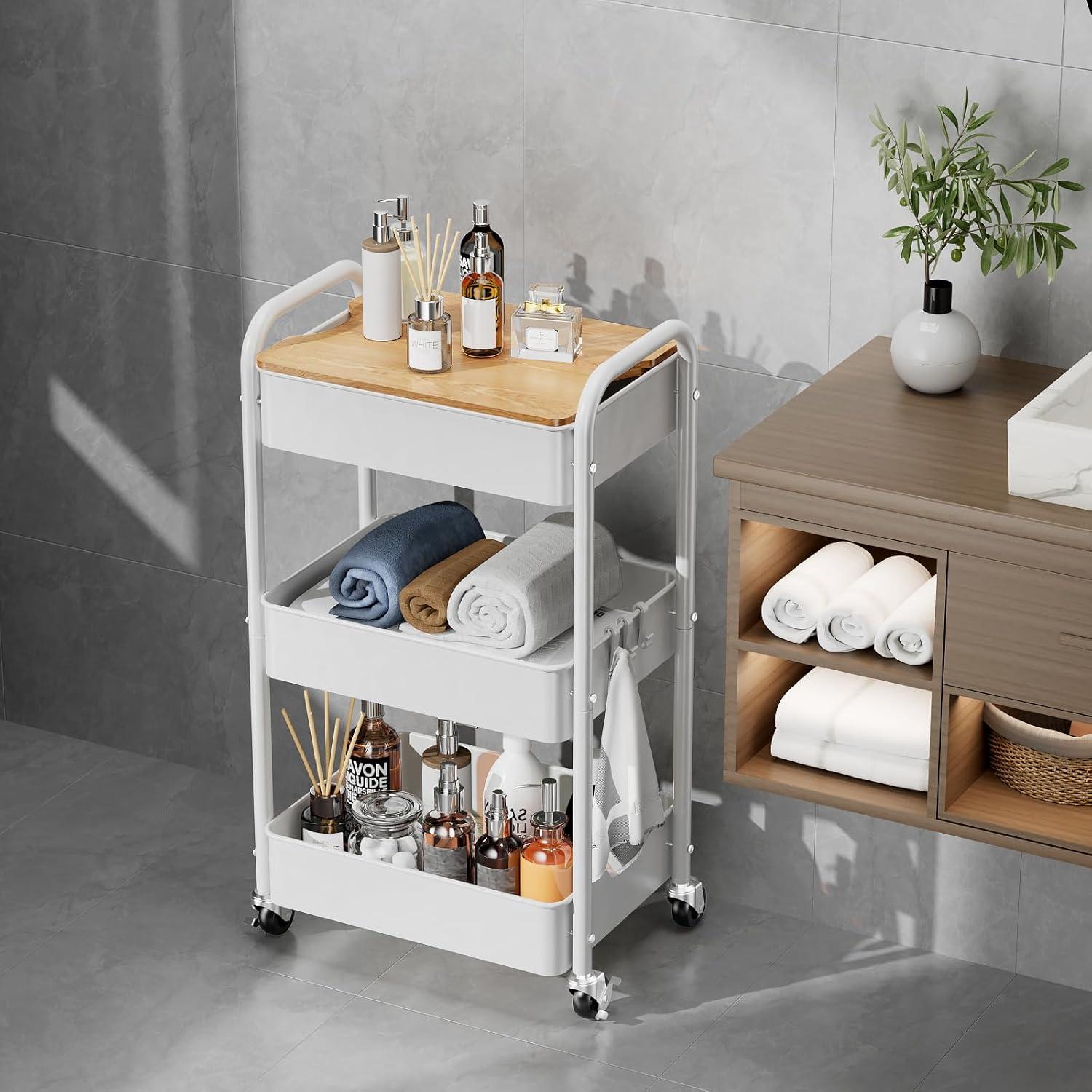 Carro Rodante de 3 Niveles Johgee Blanco con Mesa Superior