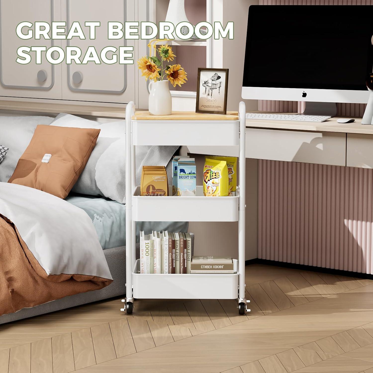 Carro Rodante de 3 Niveles Johgee Blanco con Mesa Superior