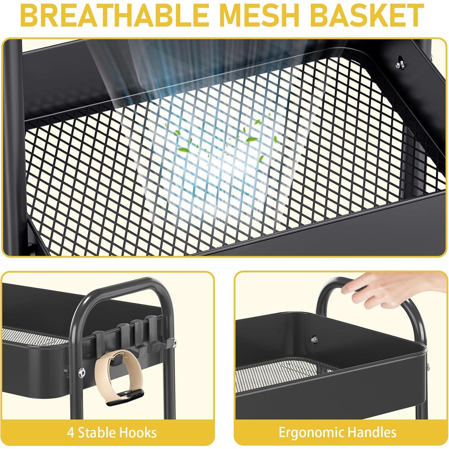 Carro de Almacenamiento Rodante TOOLF 3 Niveles Metal Negro