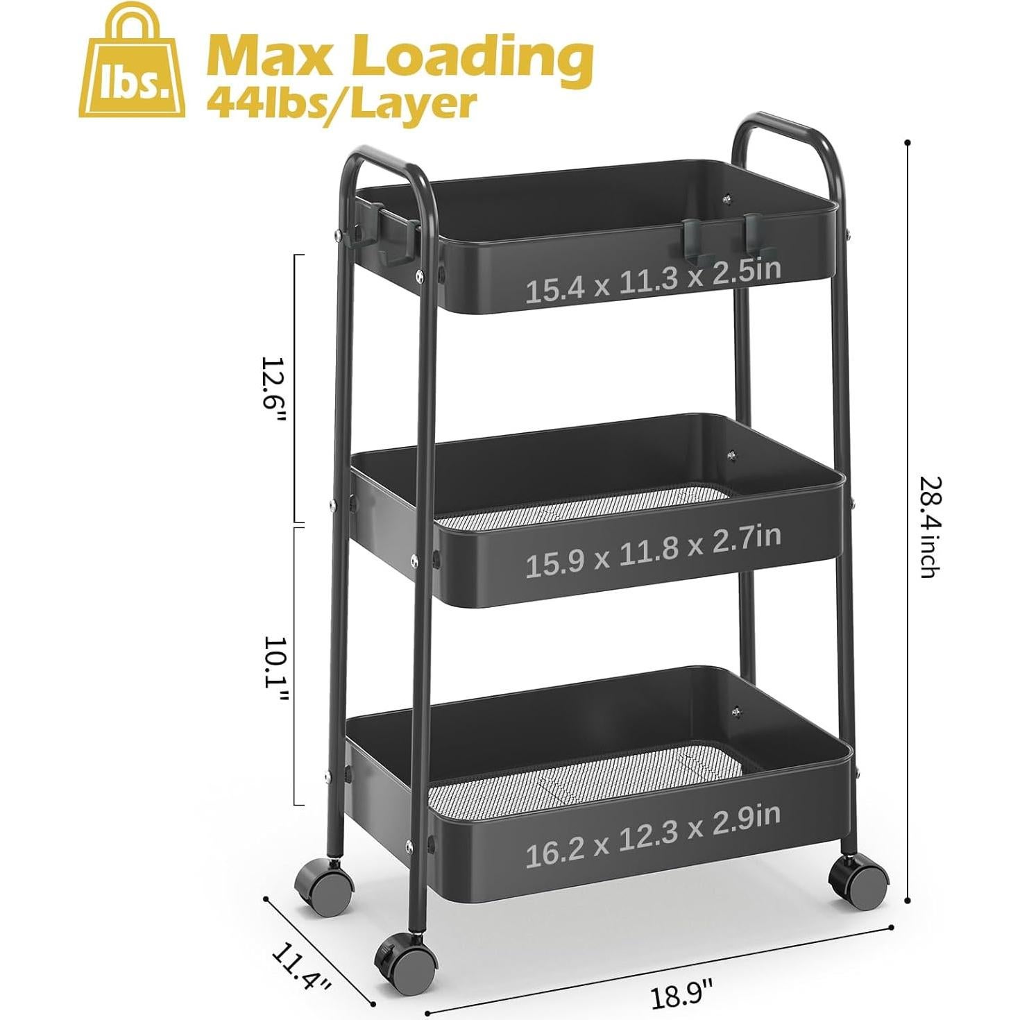 Carro de Almacenamiento Rodante TOOLF 3 Niveles Metal Negro