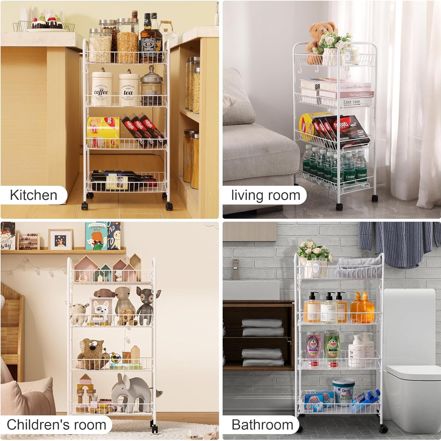 Carro de Almacenamiento Metálico PLKOW 4 Niveles Blanco