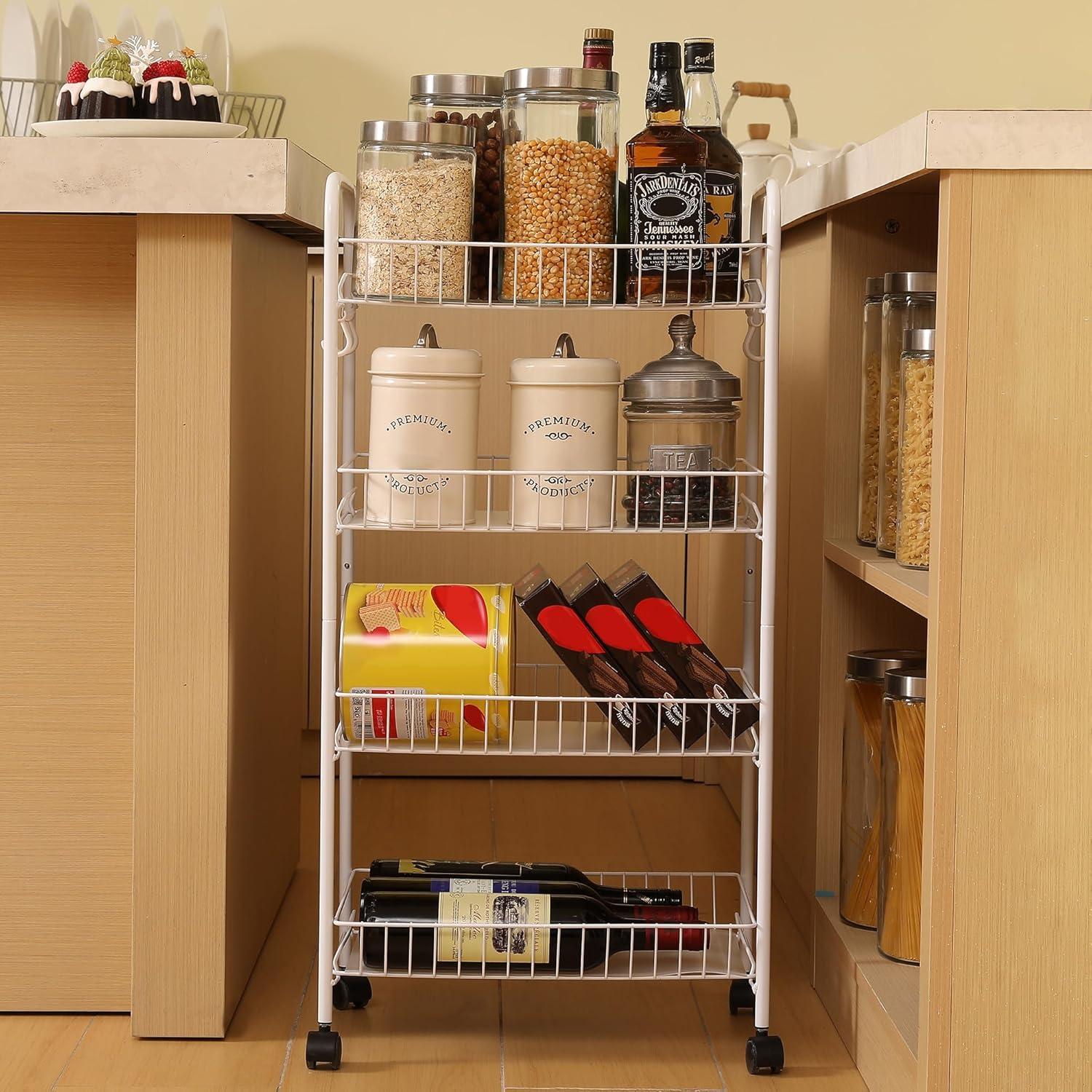 Carro de Almacenamiento Metálico PLKOW 4 Niveles Blanco