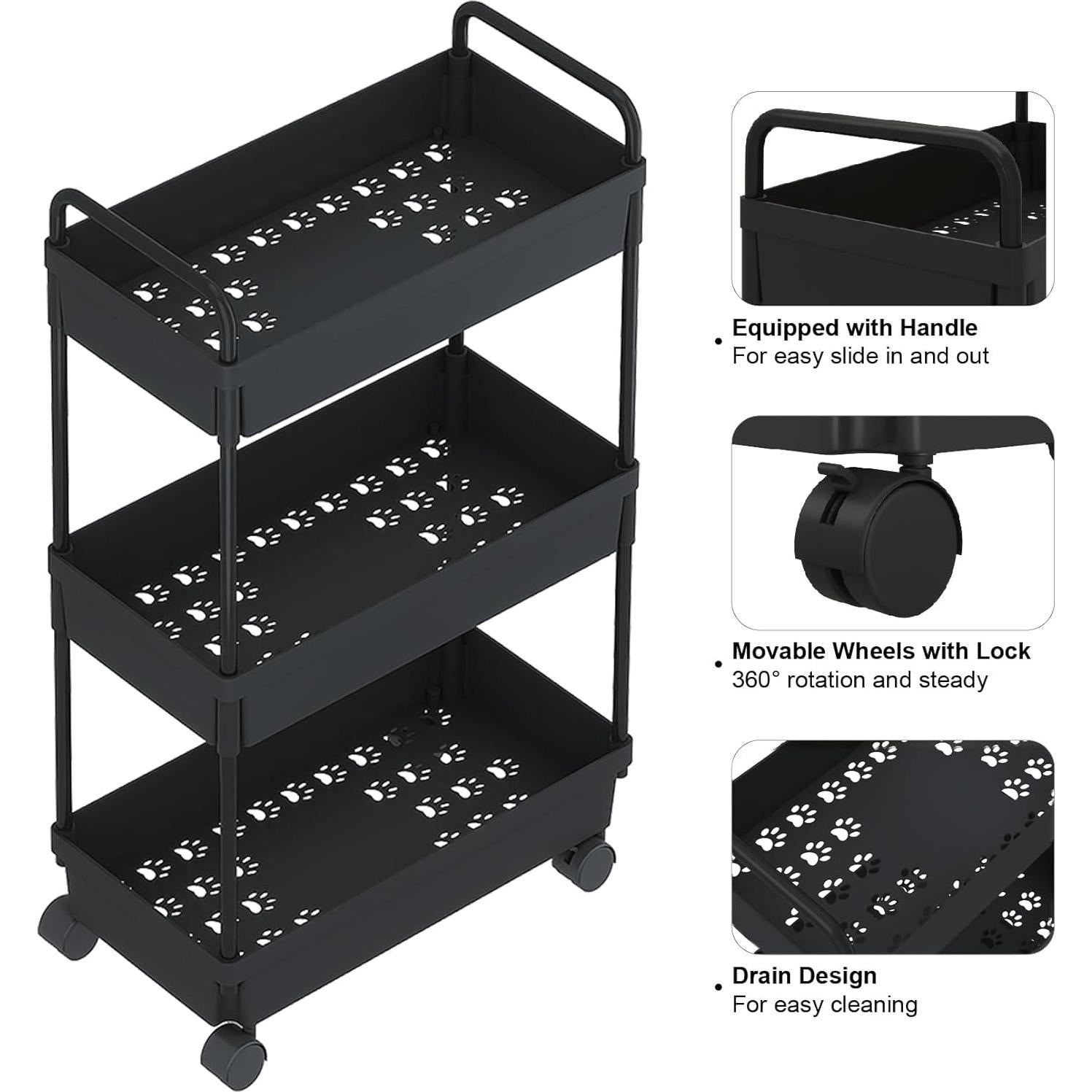 Carro de Almacenamiento Buzowruil 3 Niveles Negro