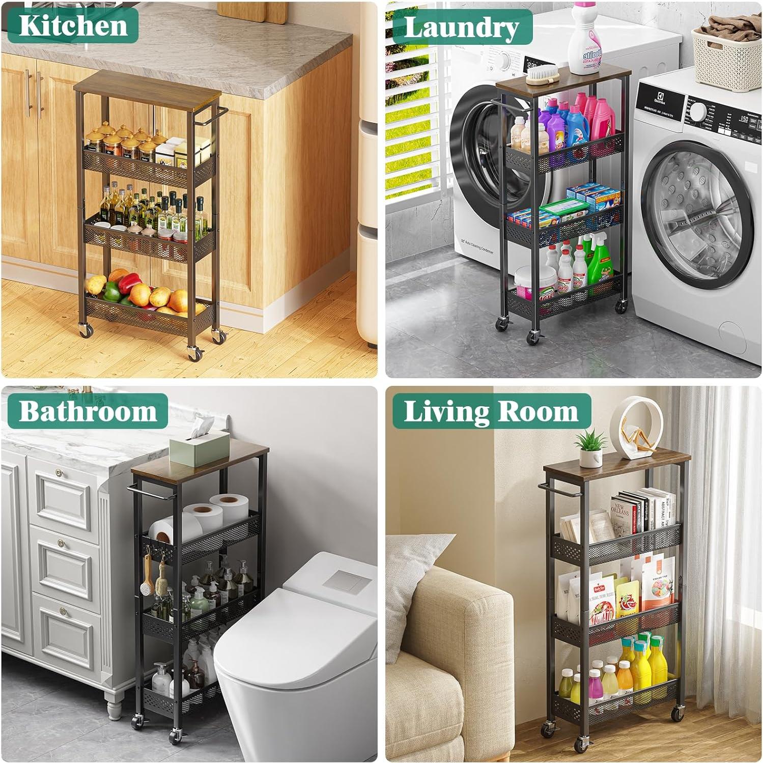 Carro de Almacenamiento Rodante Giwil 4 Niveles Negro