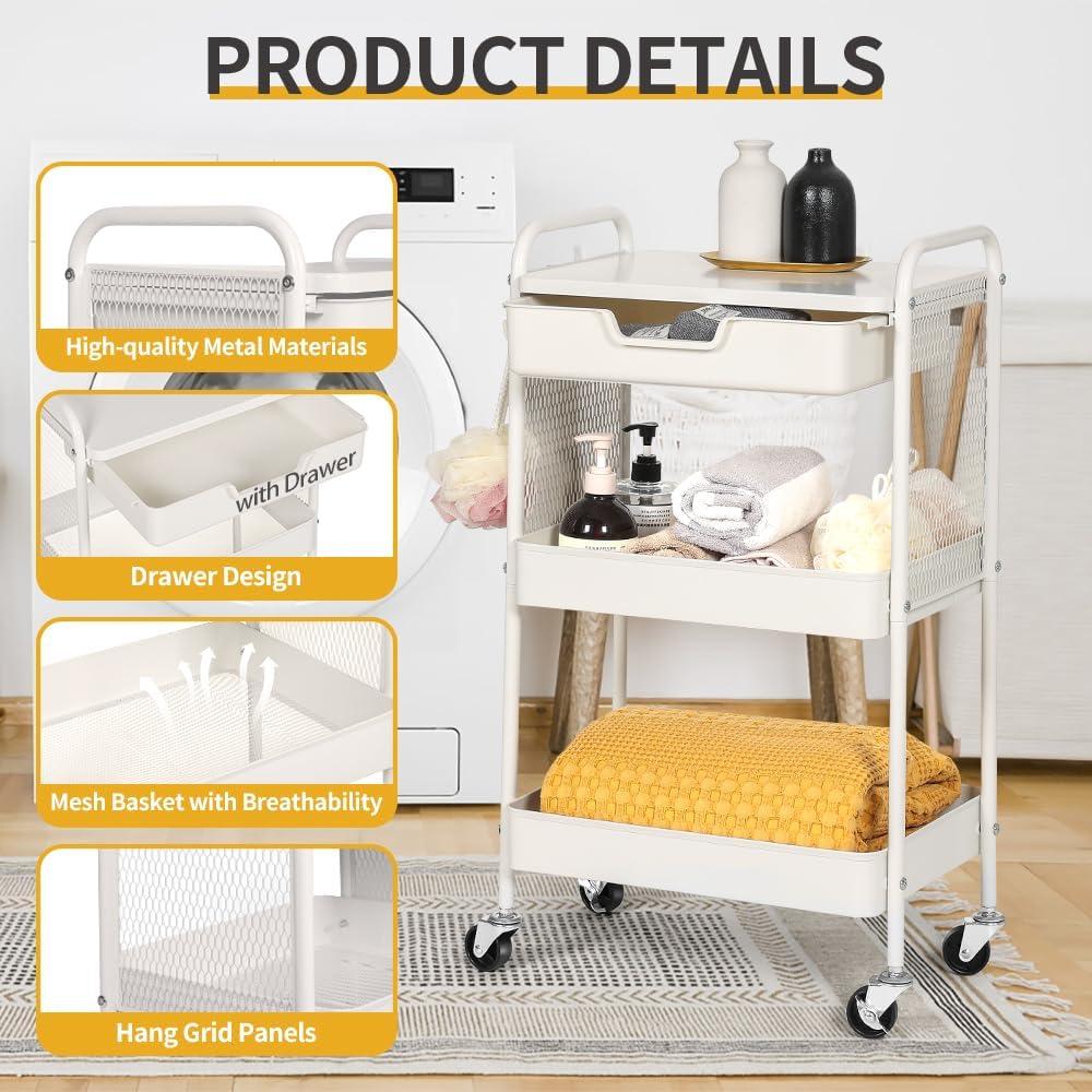 Carro Rodante de 3 Niveles CRUDATE con Cajón y Ruedas