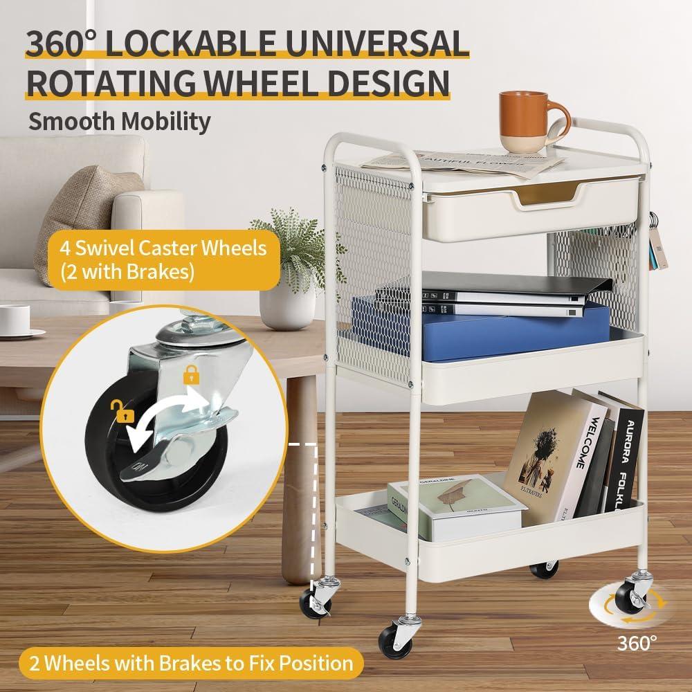 Carro Rodante de 3 Niveles CRUDATE con Cajón y Ruedas