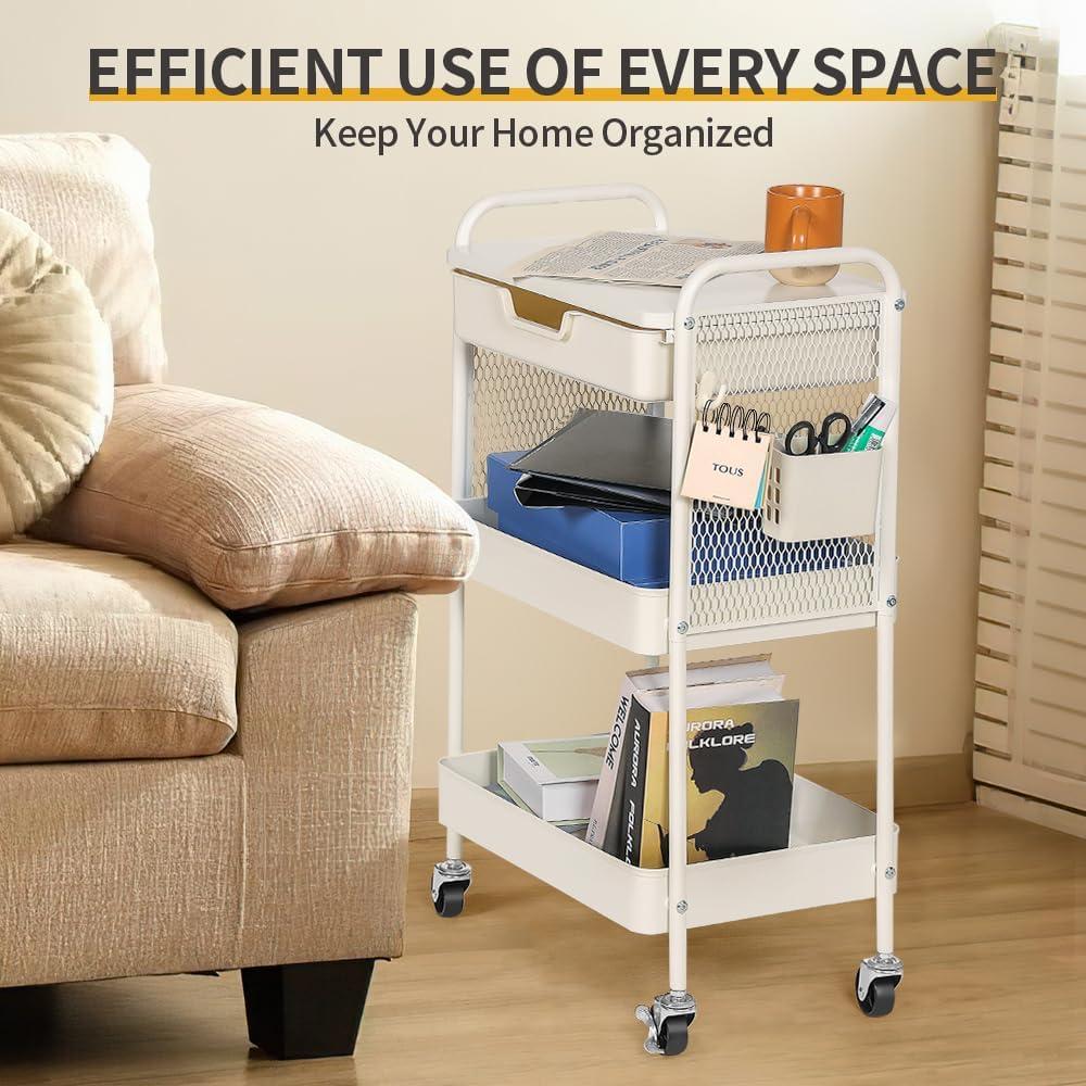 Carro Rodante de 3 Niveles CRUDATE con Cajón y Ruedas