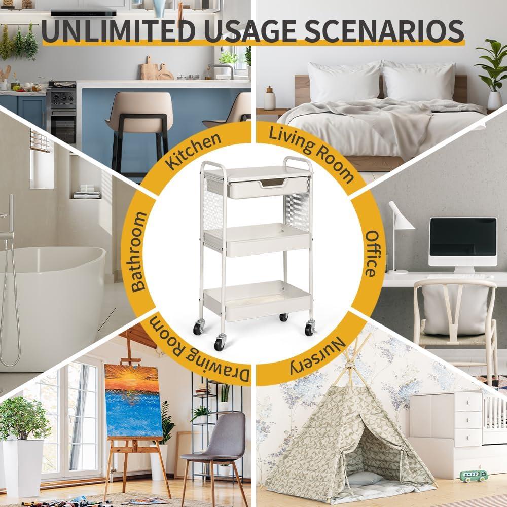 Carro Rodante de 3 Niveles CRUDATE con Cajón y Ruedas