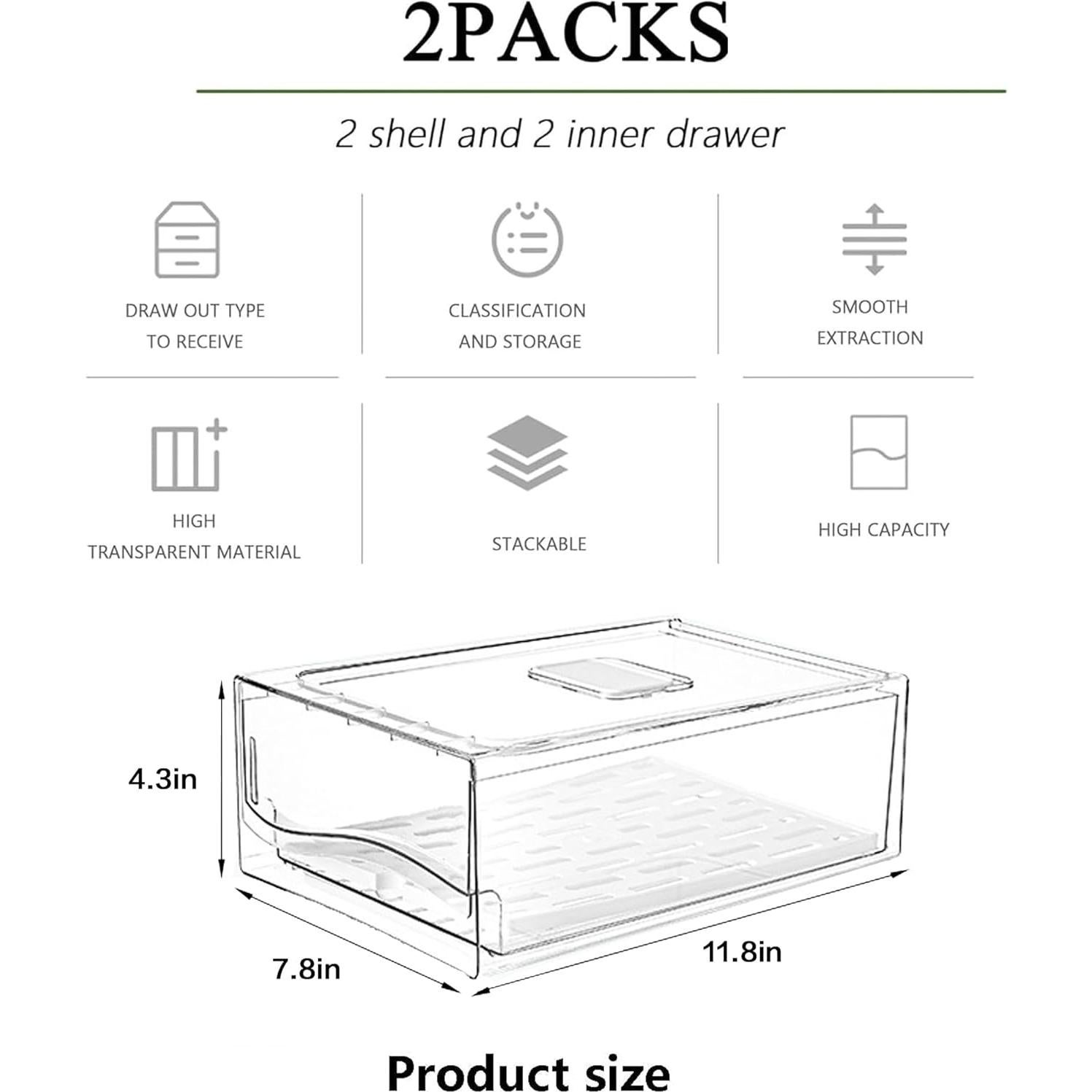 Organizadores de Refrigerador Bealy 2 Piezas con Drenaje 30x20x11cm