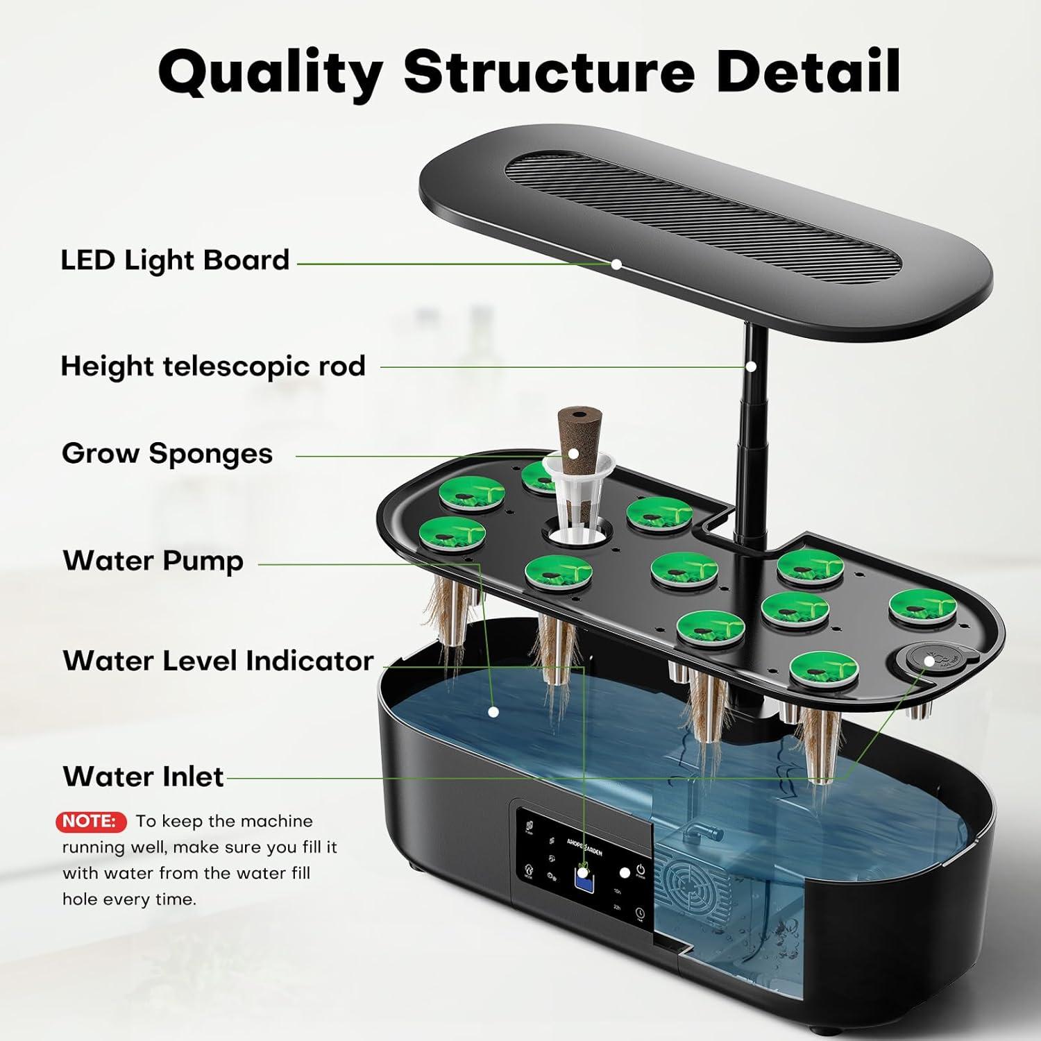 Kit Hidropónico Ahopegarden 12 Cápsulas con Luz Crecimiento