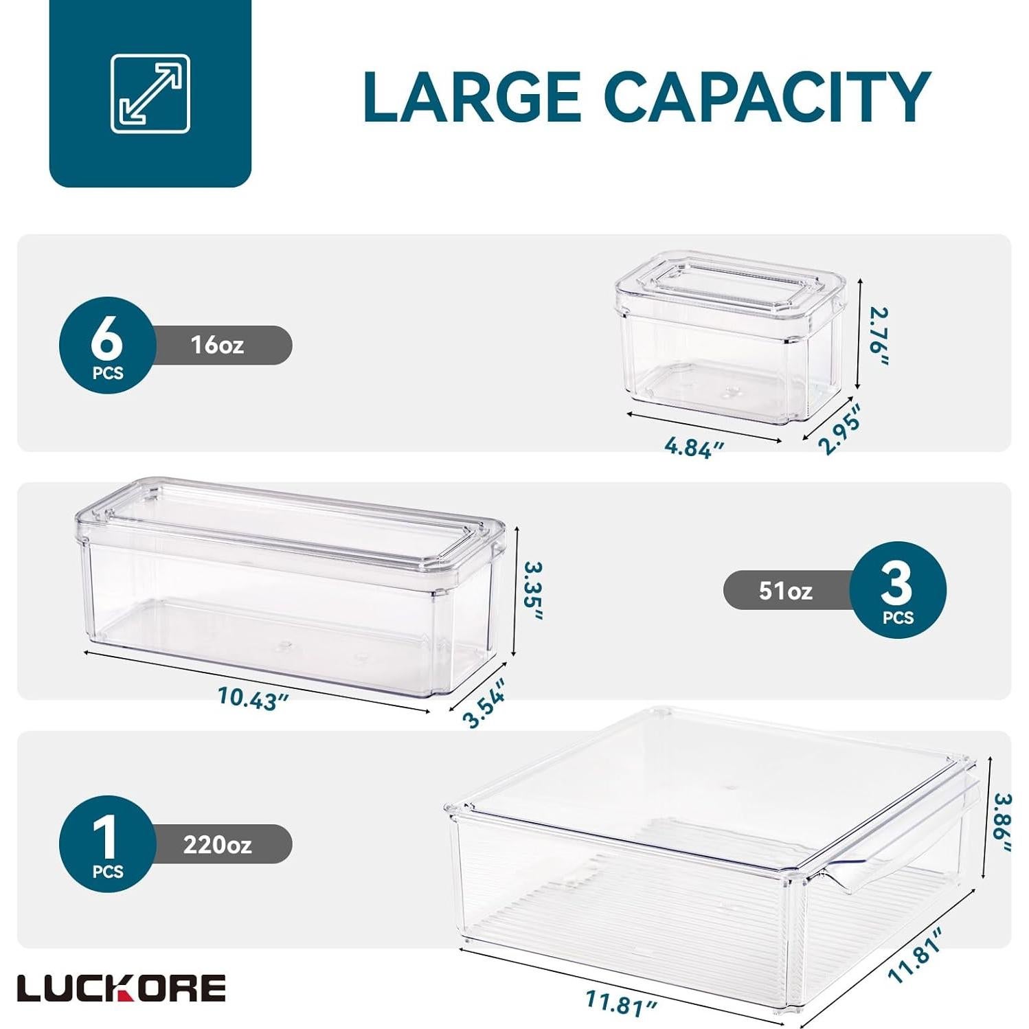 Paquete de 10 Organizadores Transparentes Luckore 13900 ml