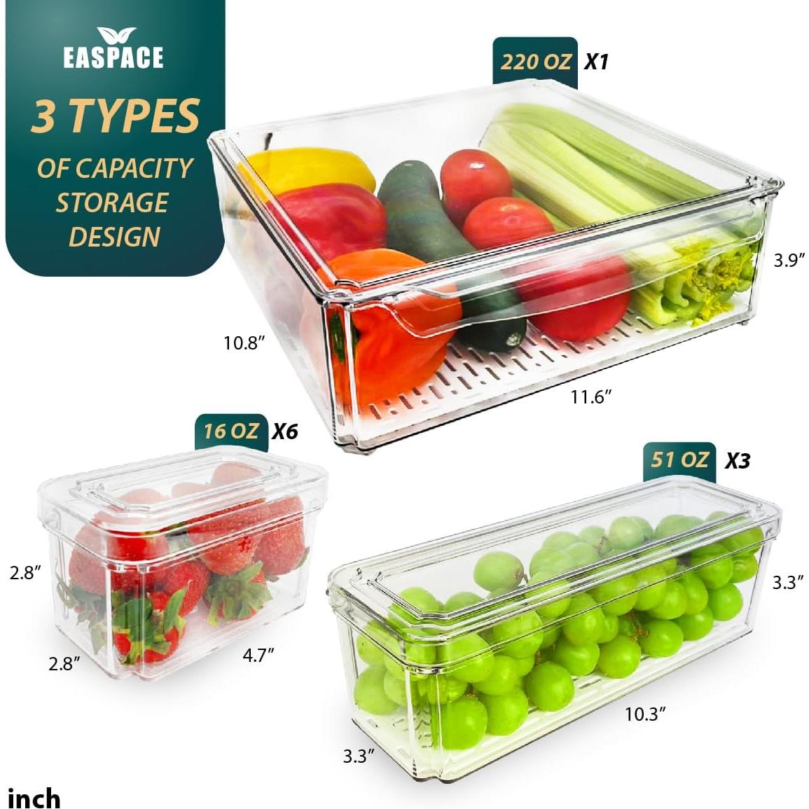 Juego de 10 Contenedores Organizadores EASPACE para Refrigerador