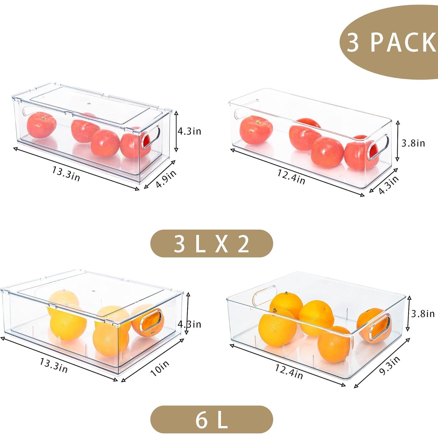 Juego de 3 Contenedores Apilables MineSign para Refrigerador