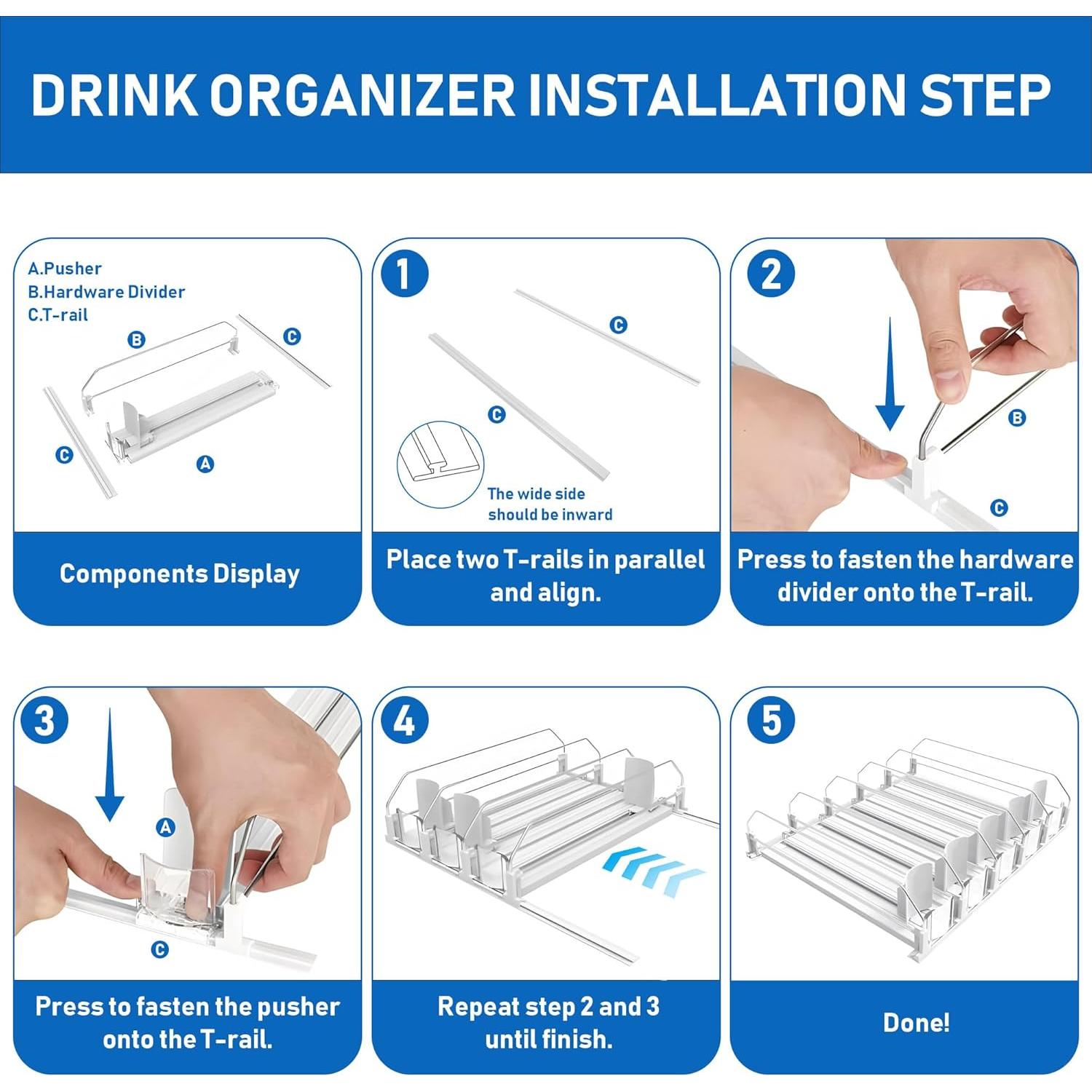 Organizador de Bebidas VOCAON para Nevera 3 Filas Ajustable