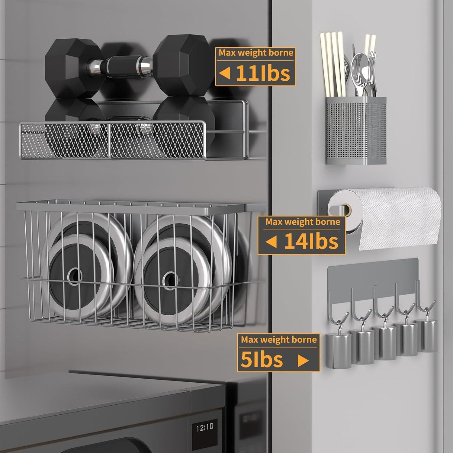 Estante Magnético de Cocina DTUQYX 7 Piezas Gris