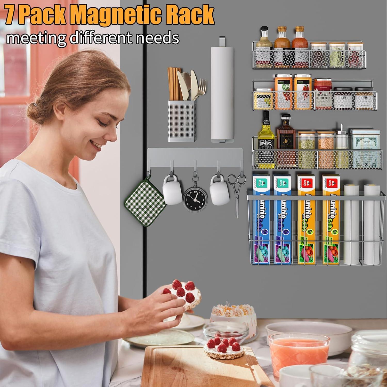 Estante Magnético de Cocina DTUQYX 7 Piezas Gris