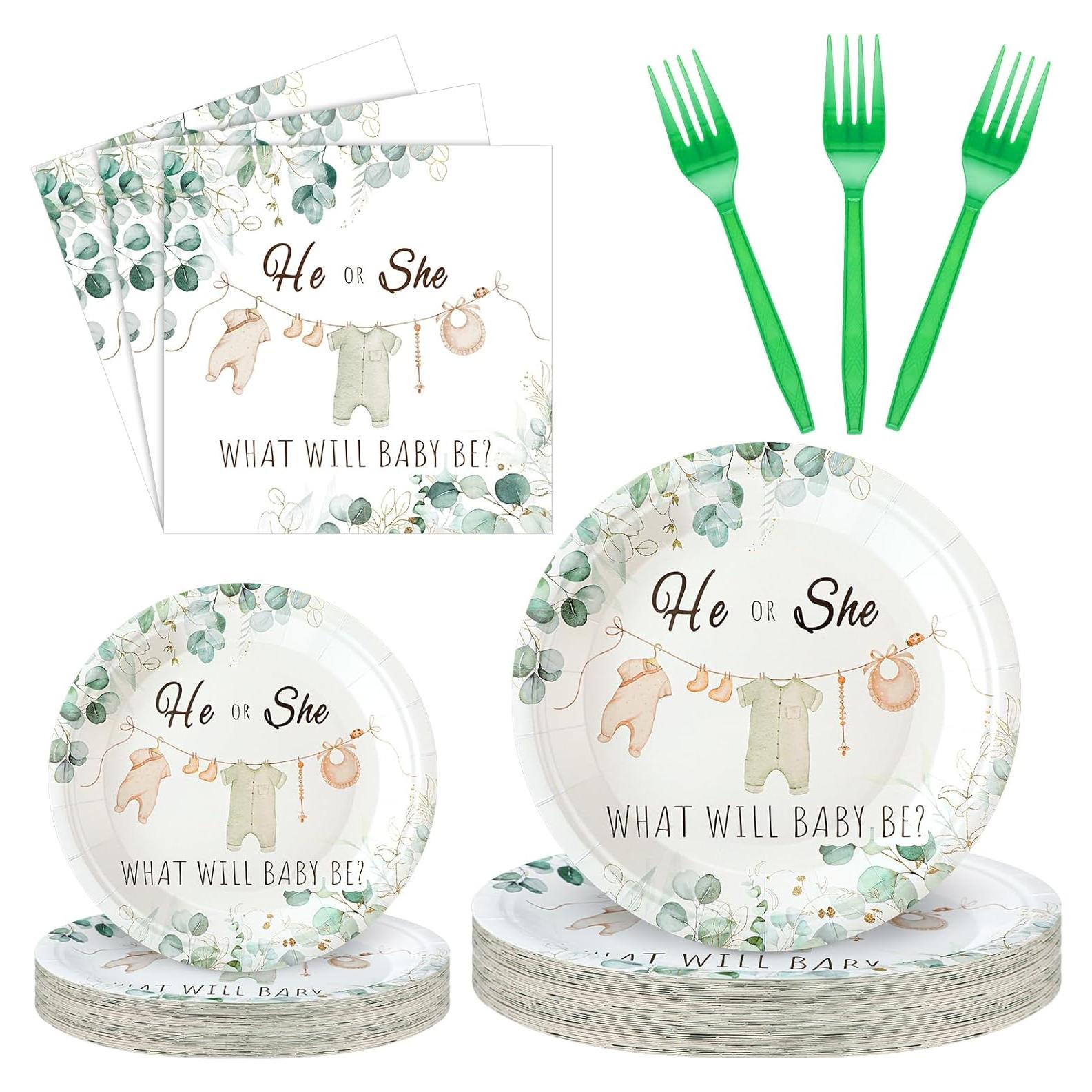 Sunnyray 96 Pzs Vajilla Baby Shower Revelación de Género Verde