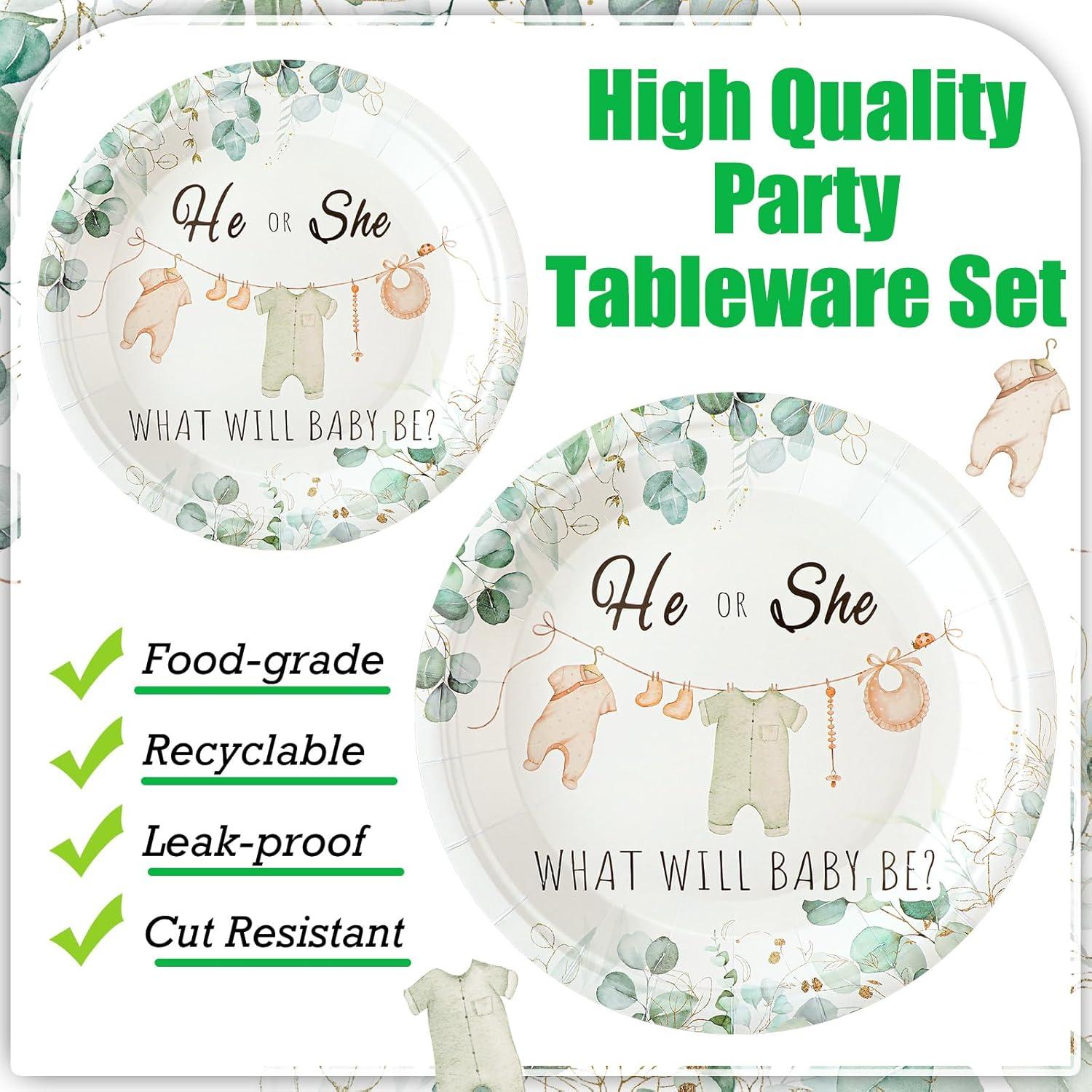 Sunnyray 96 Pzs Vajilla Baby Shower Revelación de Género Verde