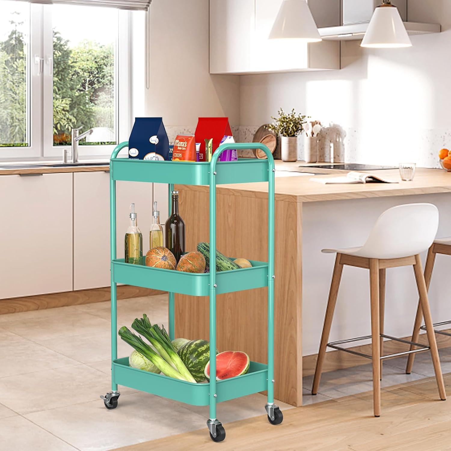 Carro de Almacenamiento Metálico PNVXNUS 3 Niveles Azul