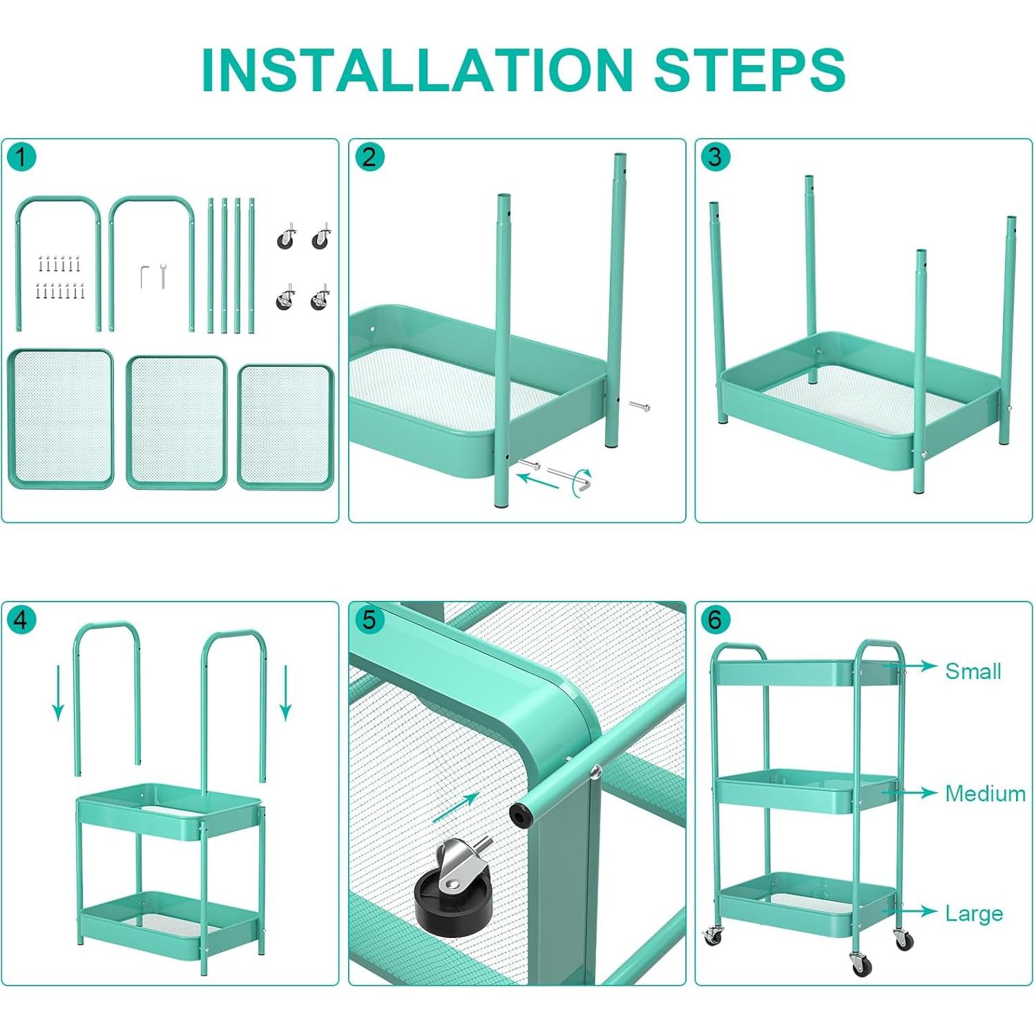 Carro de Almacenamiento Metálico PNVXNUS 3 Niveles Azul