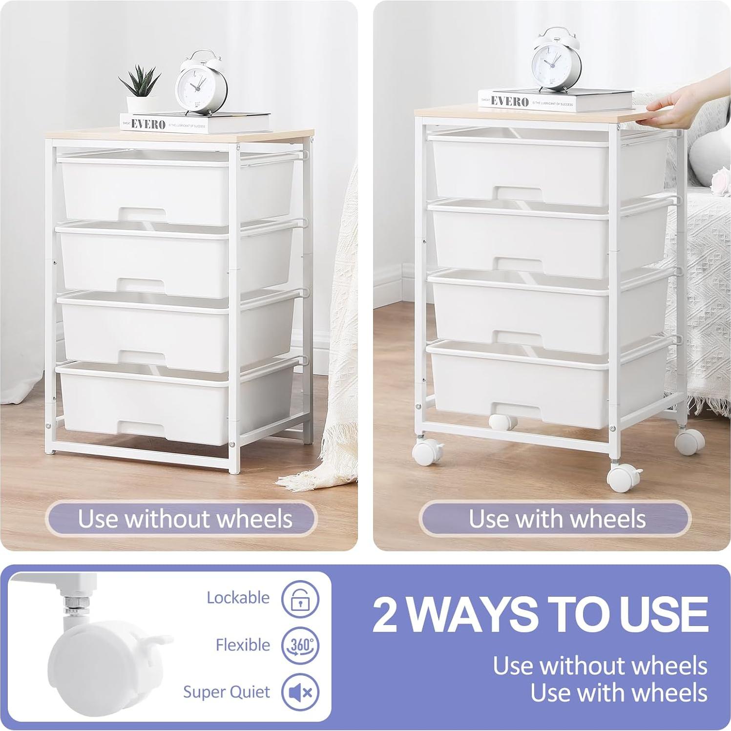 Carro de Almacenamiento Rodante SYKIARIOL 4 Cajones Blanco