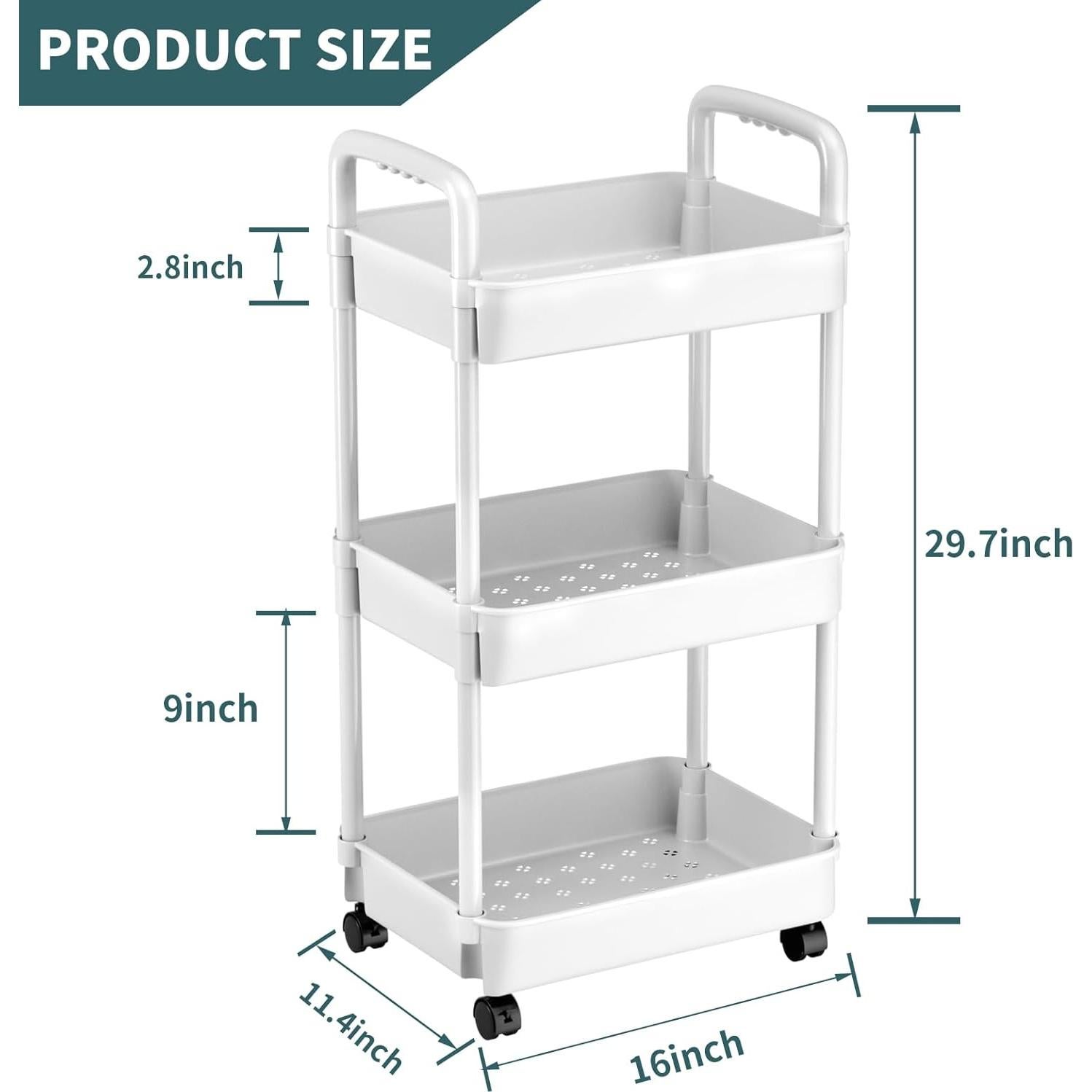Carro Rodante de 3 Niveles EZ COZY Blanco, Organizador Multifuncional