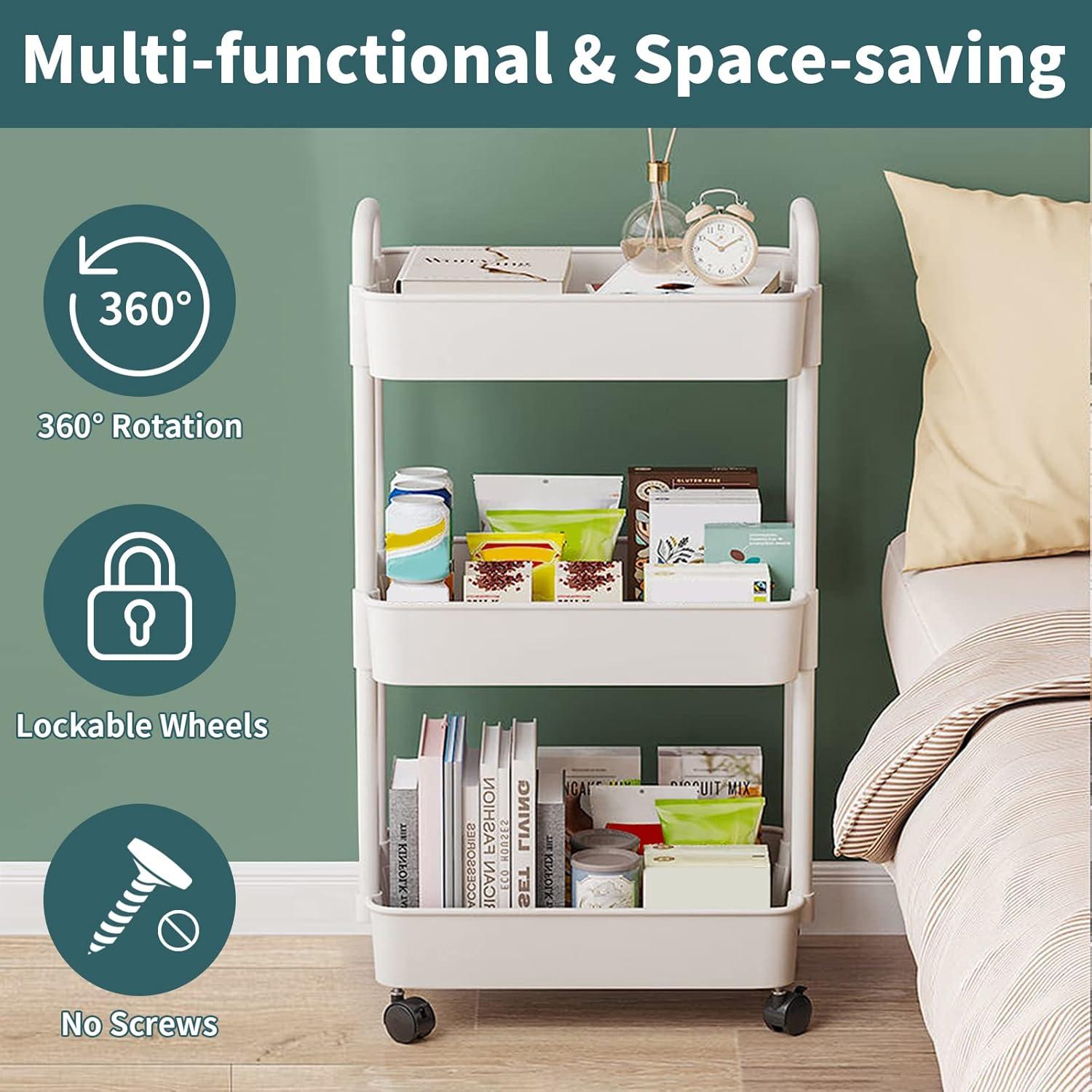 Carro Rodante de 3 Niveles EZ COZY Blanco, Organizador Multifuncional