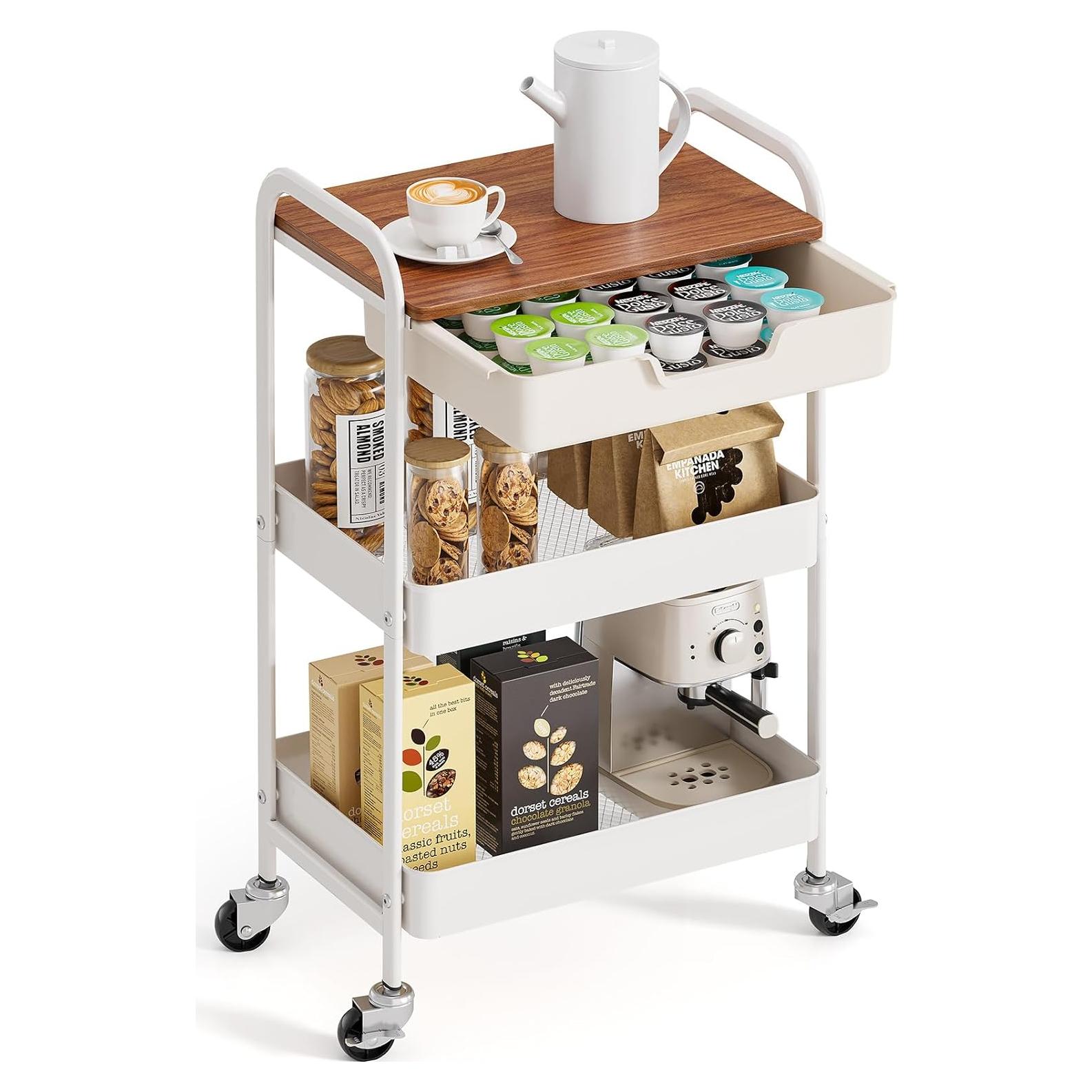 Carro de Utilidad Metálico TOOLF 3 Niveles Blanco con Cajón