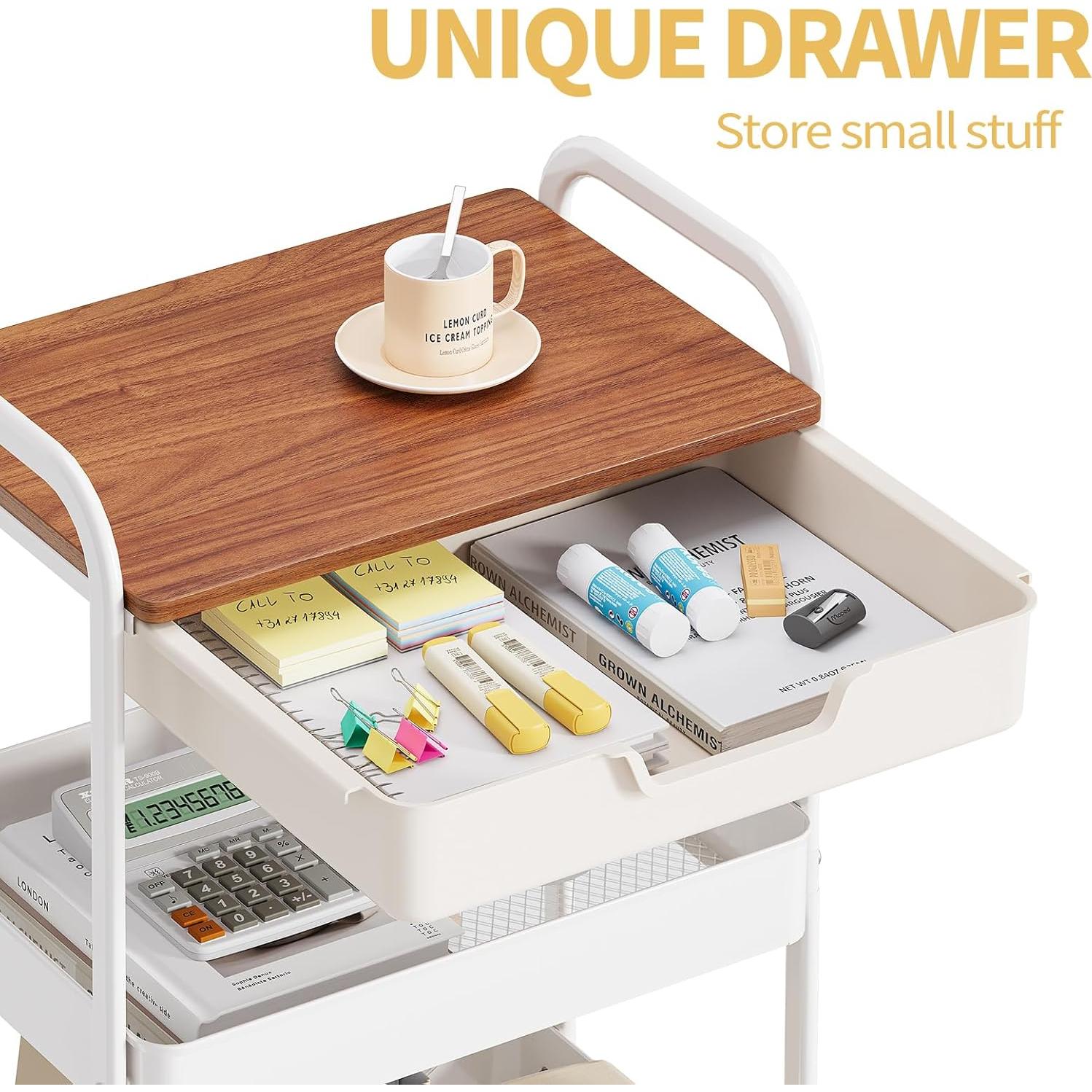 Carro de Utilidad Metálico TOOLF 3 Niveles Blanco con Cajón