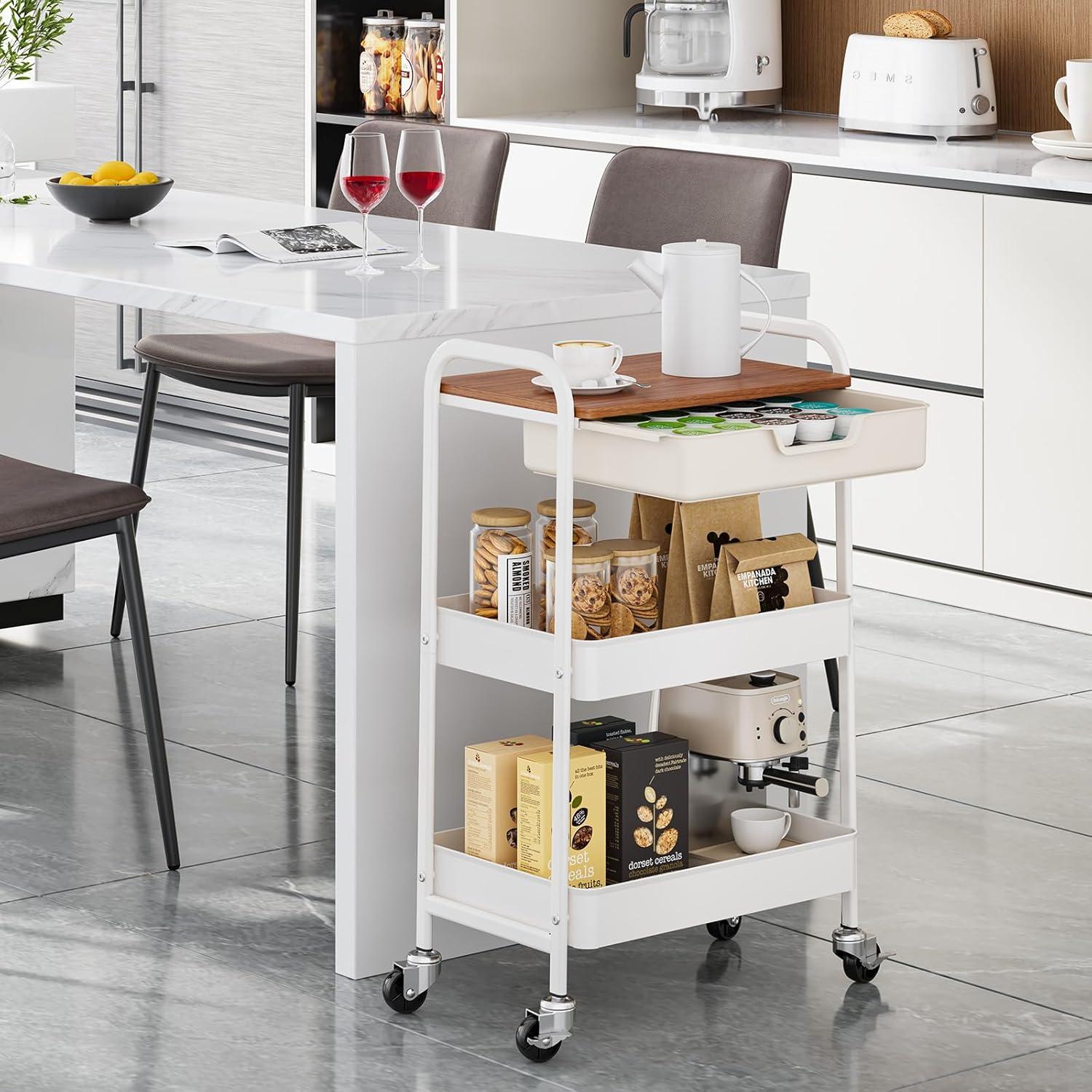 Carro de Utilidad Metálico TOOLF 3 Niveles Blanco con Cajón